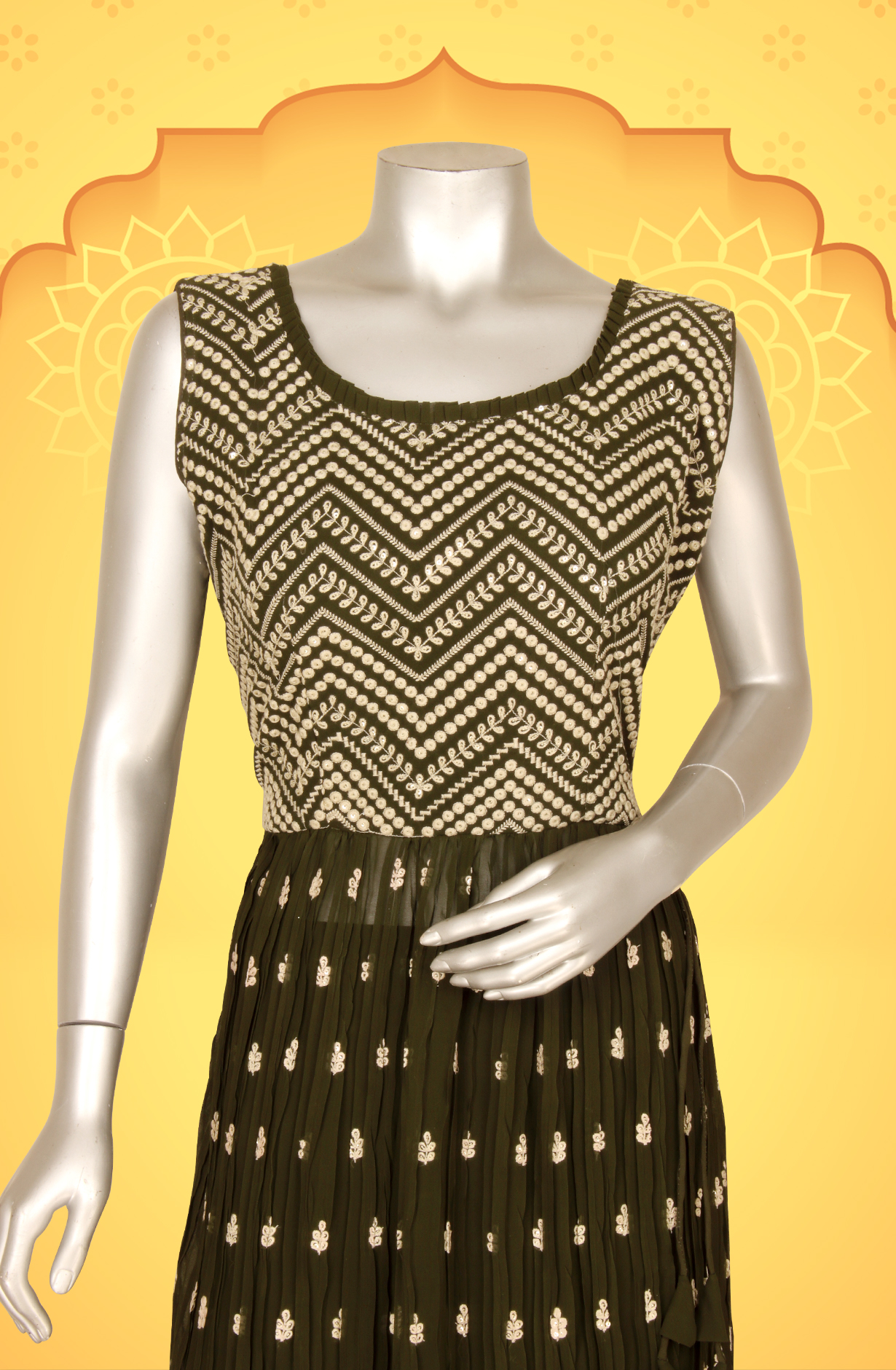 Mehendi Green Beautiful Georgette Partywear Stitched Palazzo Suit - 131-GC608A