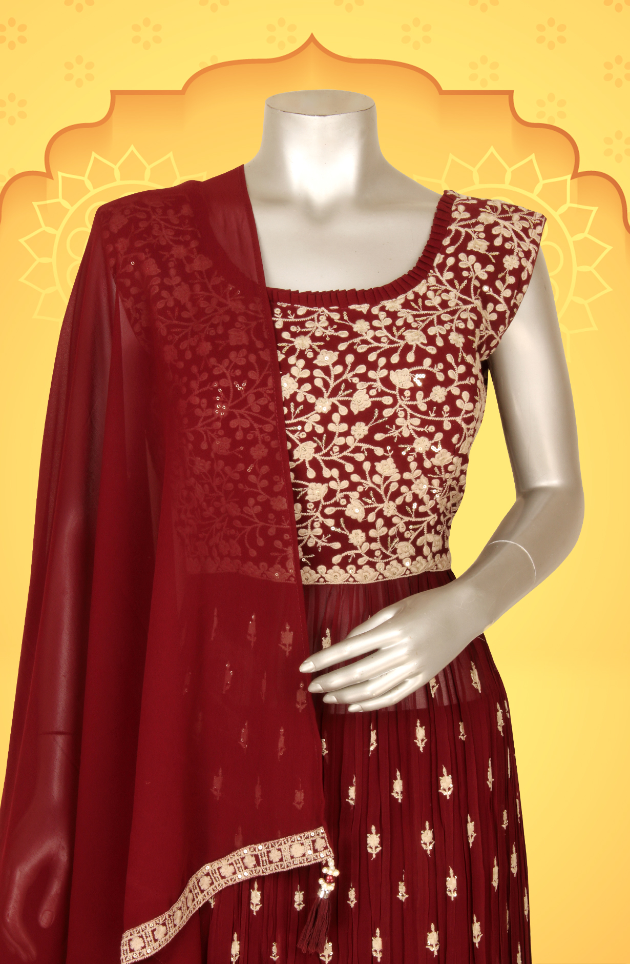 Wine Beautiful Georgette Partywear Stitched Palazzo Suit - 131-GC639