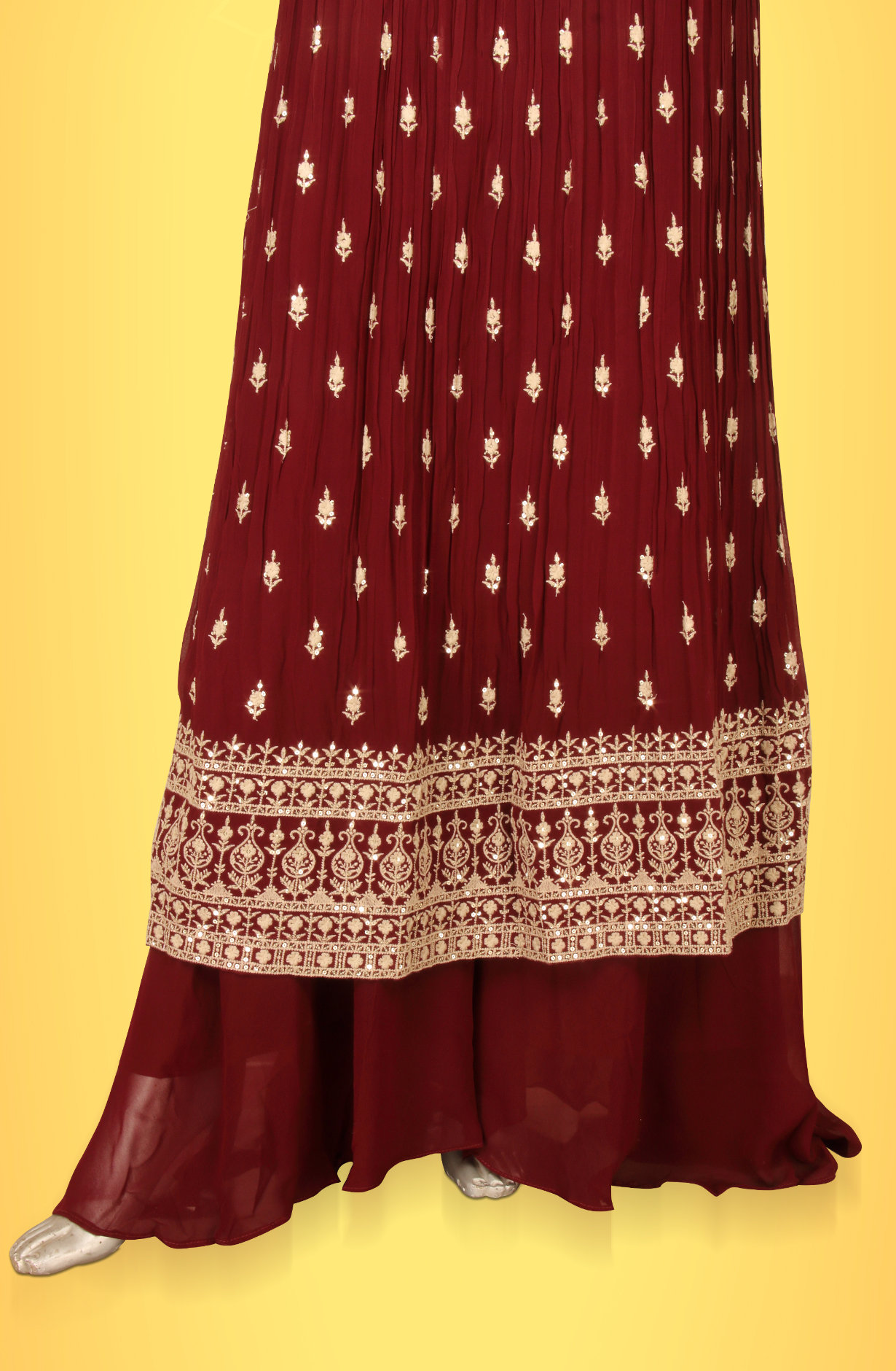 Wine Beautiful Georgette Partywear Stitched Palazzo Suit - 131-GC639