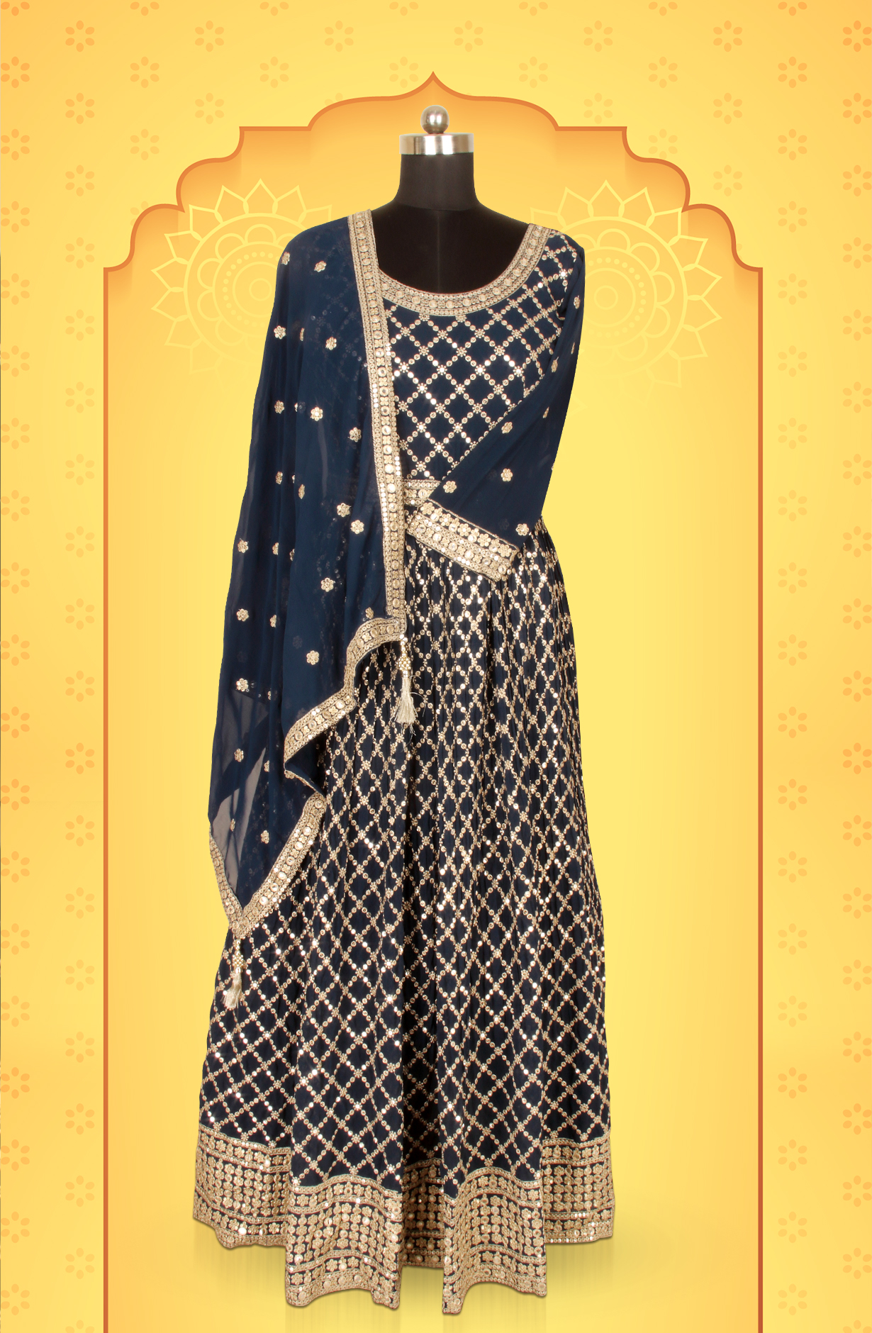 Teal Ready-to-Wear Designer Georgette Wedding Gown - 131-GC652