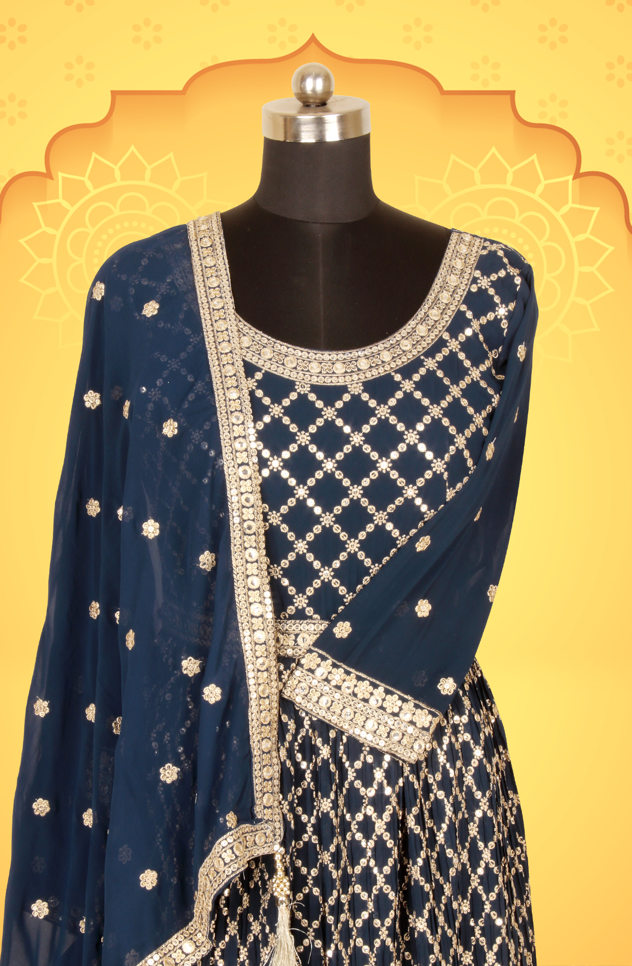 Teal Ready-to-Wear Designer Georgette Wedding Gown - 131-GC652