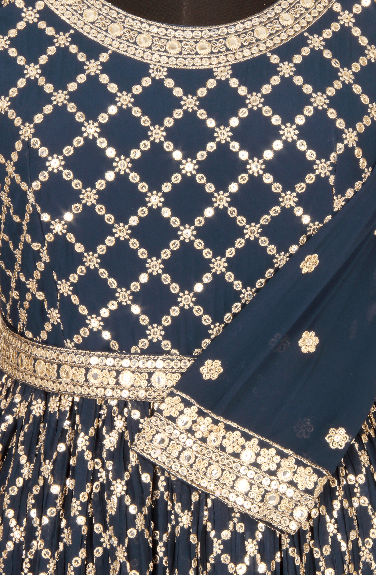 Teal Ready-to-Wear Designer Georgette Wedding Gown - 131-GC652