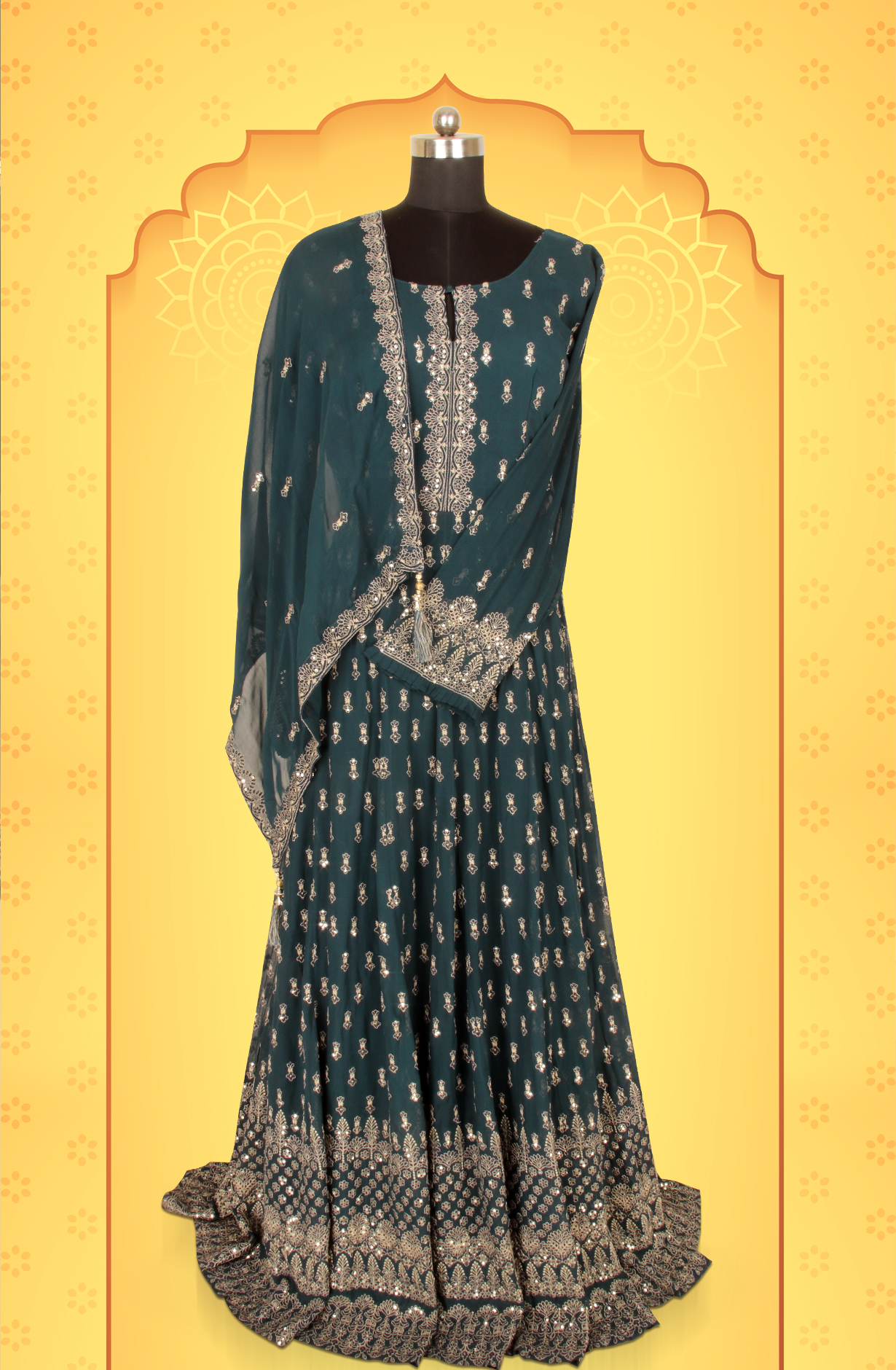Teal Designer Readymade Georgette Gown - 131-GC655A