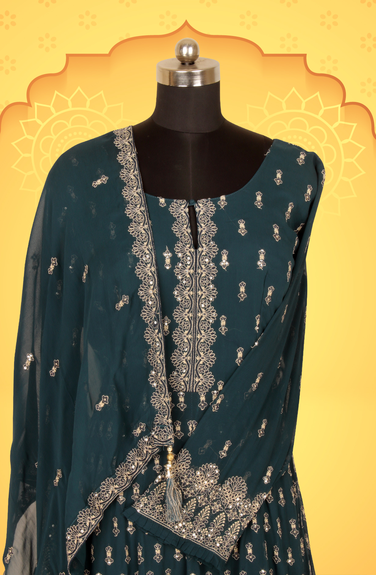 Teal Designer Readymade Georgette Gown - 131-GC655A