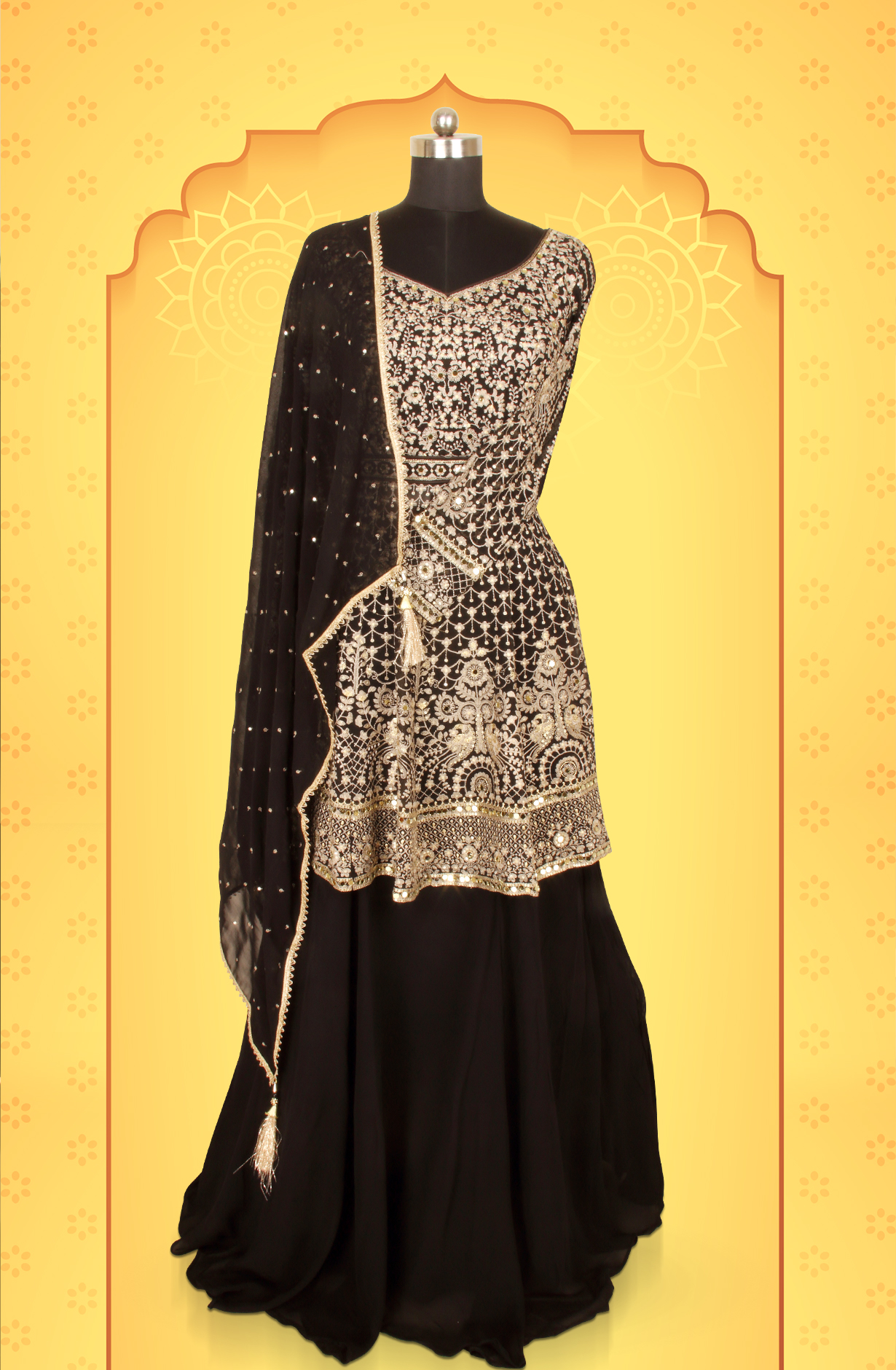 Designer Black Georgette Partywear Readymade Skirt Suit - 131-GC657