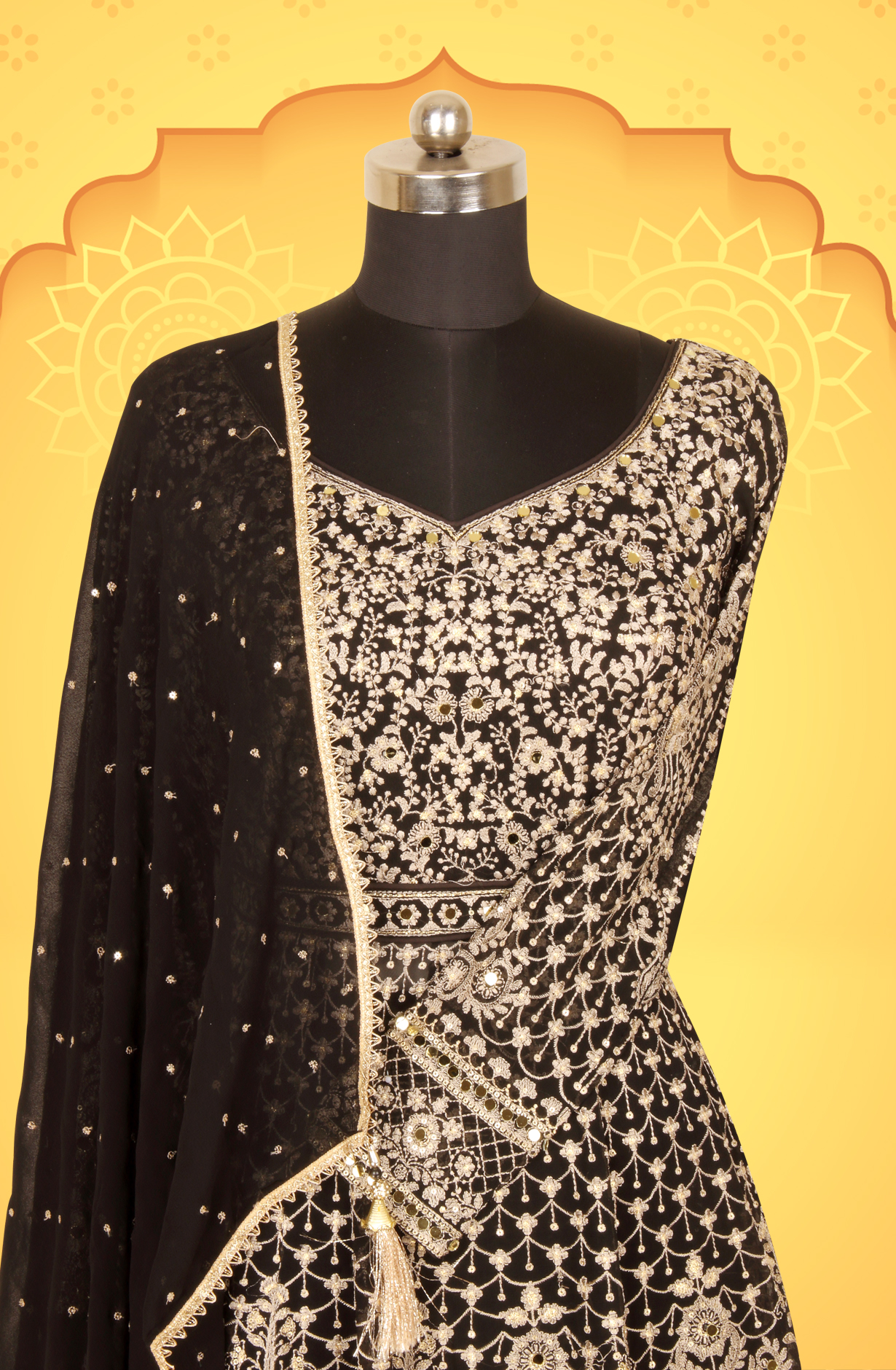 Designer Black Georgette Partywear Readymade Skirt Suit - 131-GC657