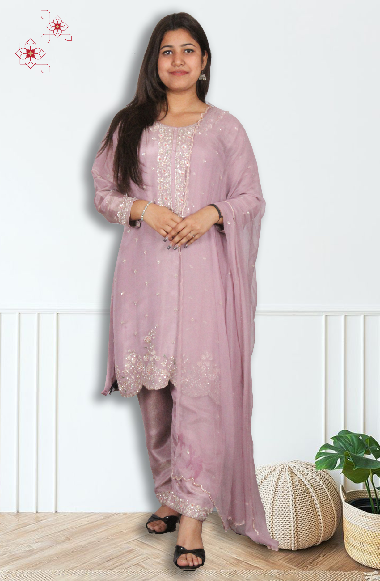 Lavender Tissue Silk Readymade Designer Salwar Kameez with Chiffon Dupatta - 131-HZ9439A