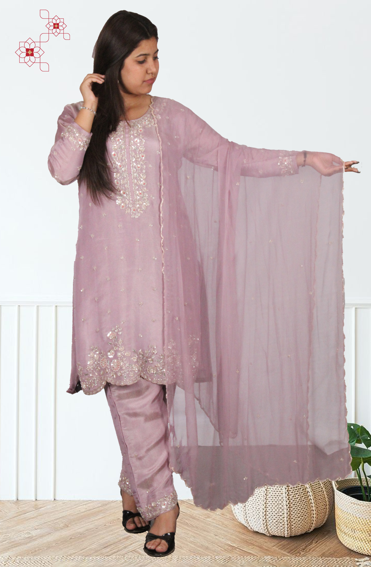 Lavender Tissue Silk Readymade Designer Salwar Kameez with Chiffon Dupatta - 131-HZ9439A