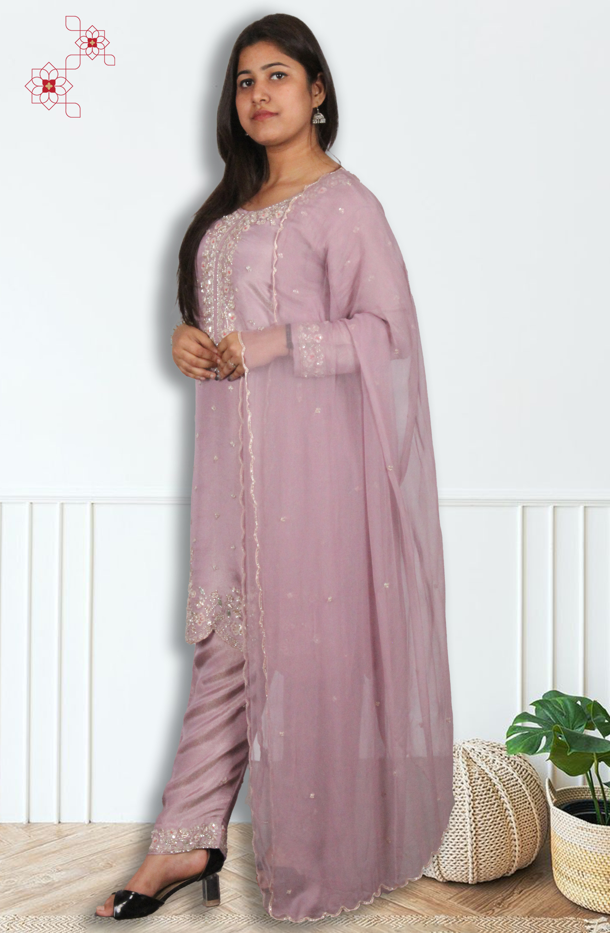 Lavender Tissue Silk Readymade Designer Salwar Kameez with Chiffon Dupatta - 131-HZ9439A