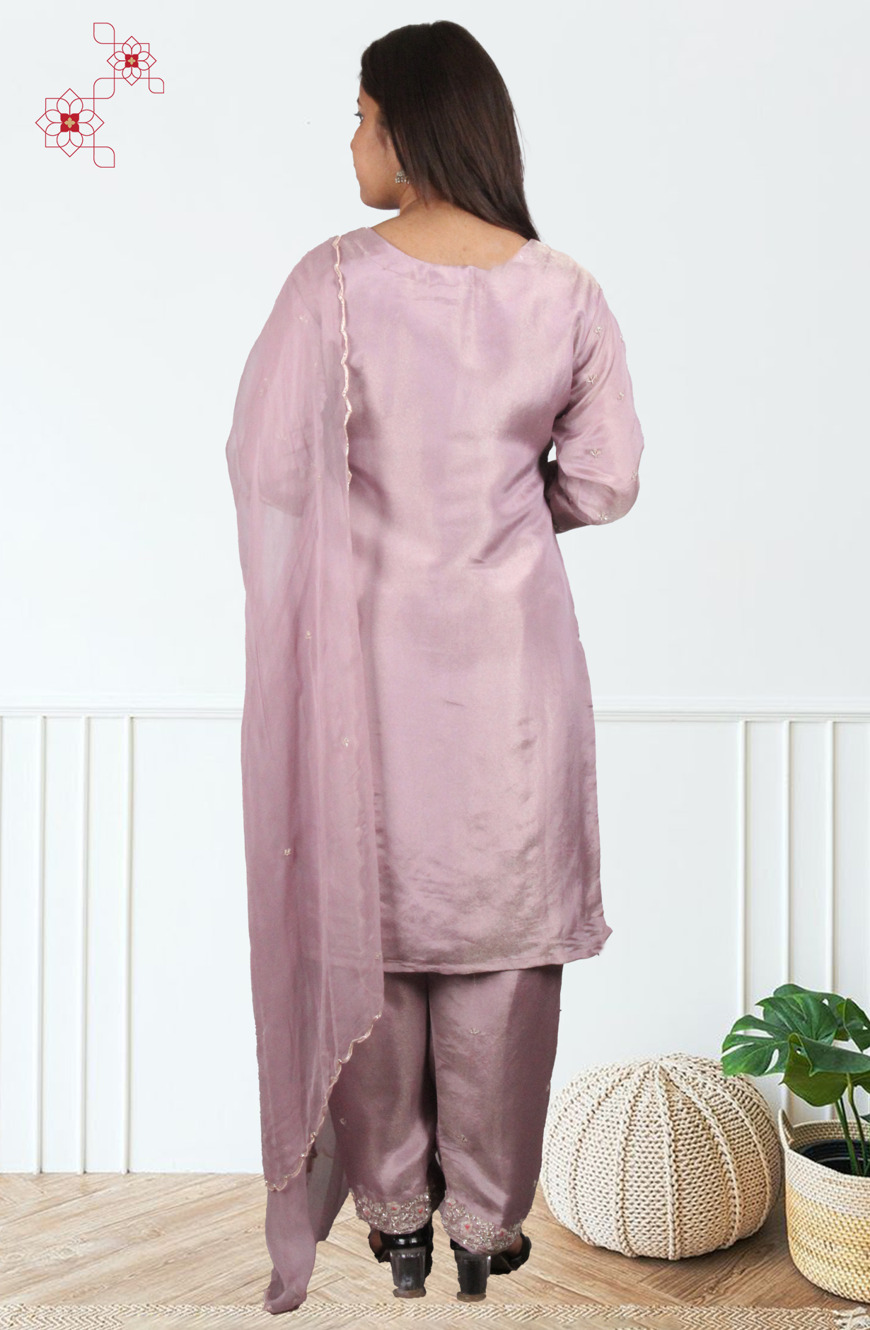 Lavender Tissue Silk Readymade Designer Salwar Kameez with Chiffon Dupatta - 131-HZ9439A