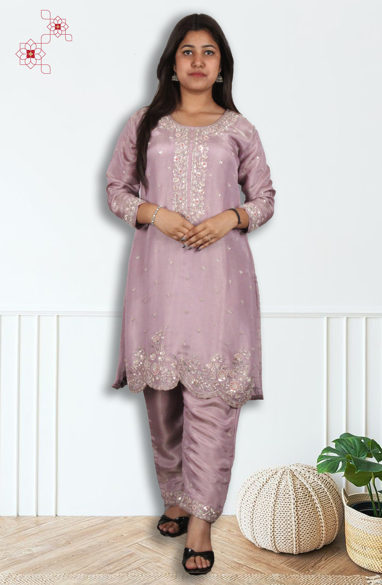 Lavender Tissue Silk Readymade Designer Salwar Kameez with Chiffon Dupatta - 131-HZ9439A