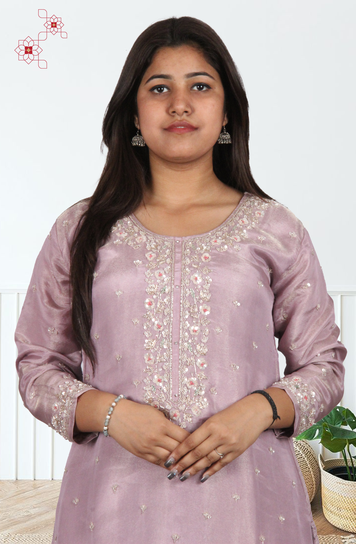 Lavender Tissue Silk Readymade Designer Salwar Kameez with Chiffon Dupatta - 131-HZ9439A