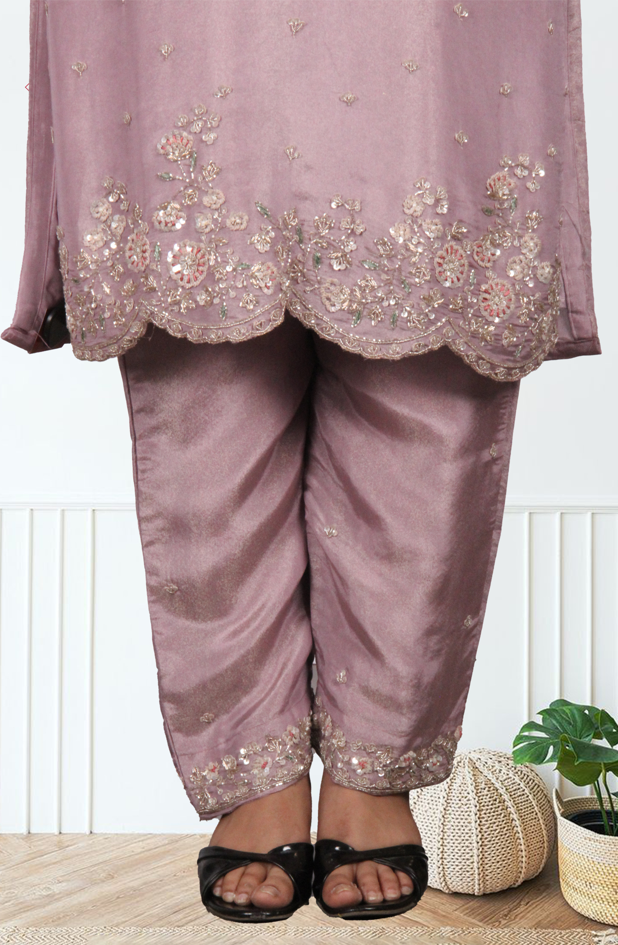 Lavender Tissue Silk Readymade Designer Salwar Kameez with Chiffon Dupatta - 131-HZ9439A