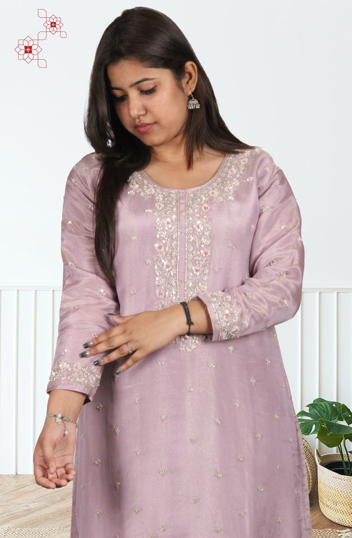 Lavender Tissue Silk Readymade Designer Salwar Kameez with Chiffon Dupatta - 131-HZ9439A