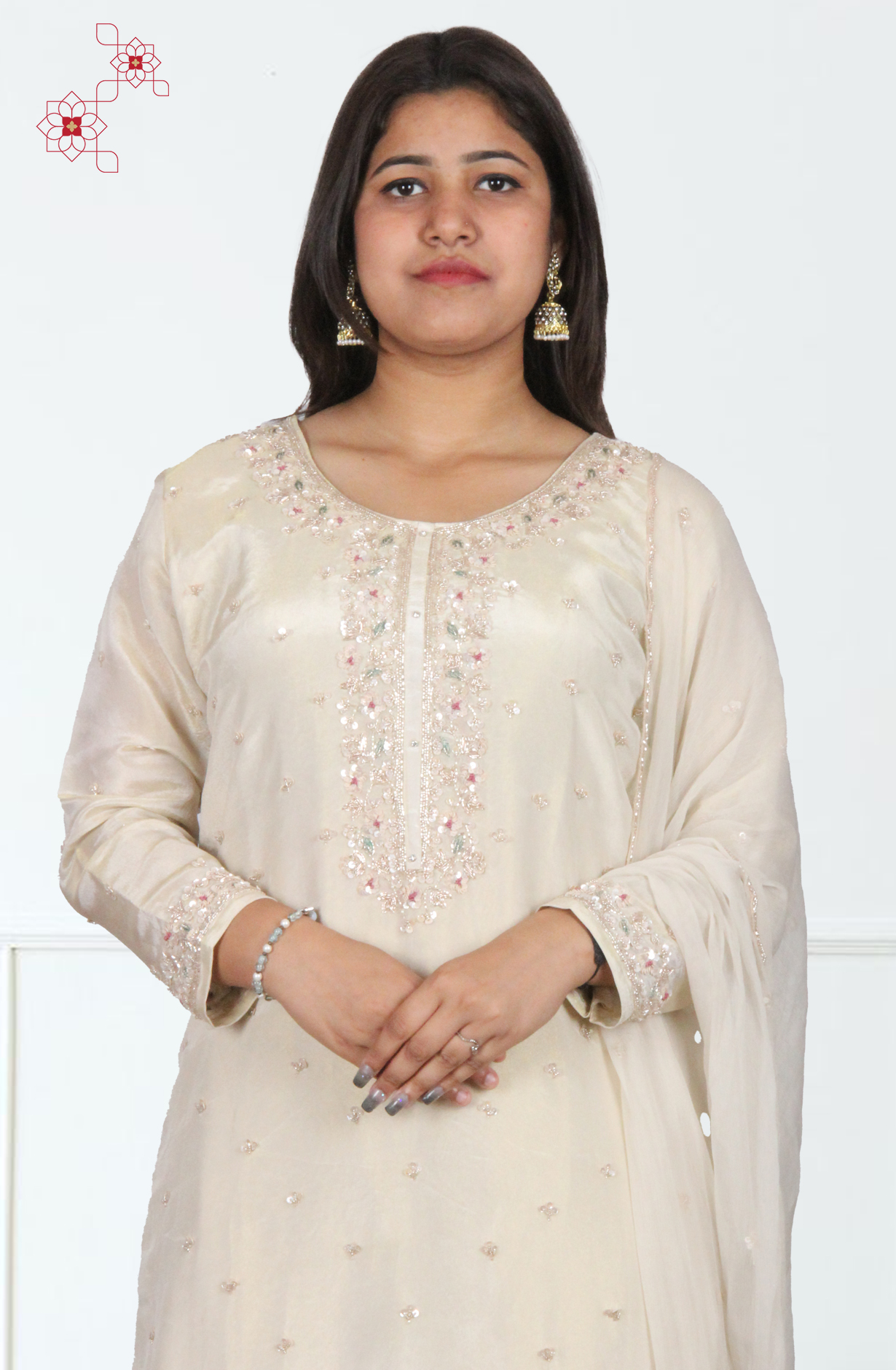 Cream Tissue Silk Readymade Designer Salwar Kameez with Chiffon Dupatta - 131-HZ9439B