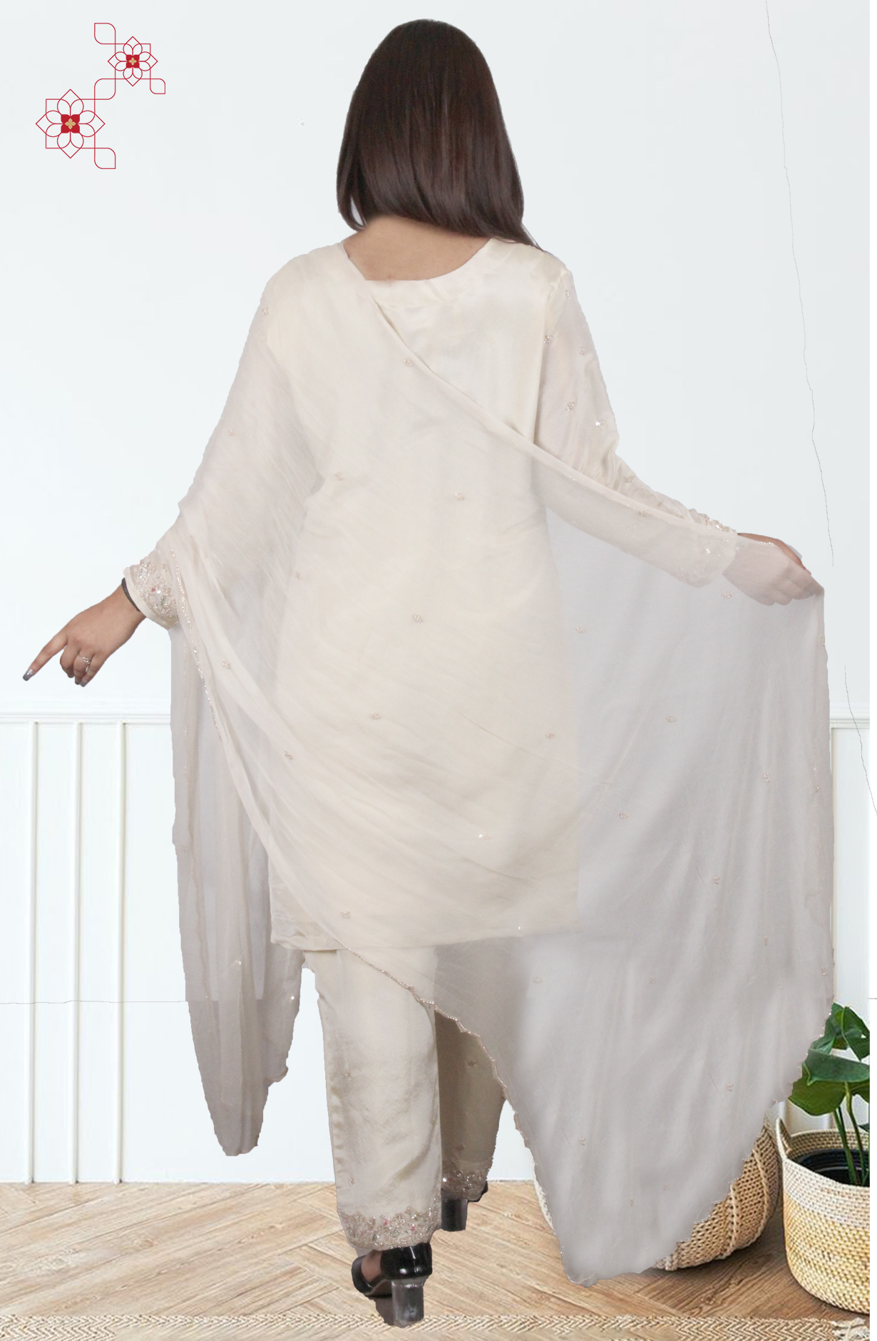 Cream Tissue Silk Readymade Designer Salwar Kameez with Chiffon Dupatta - 131-HZ9439B