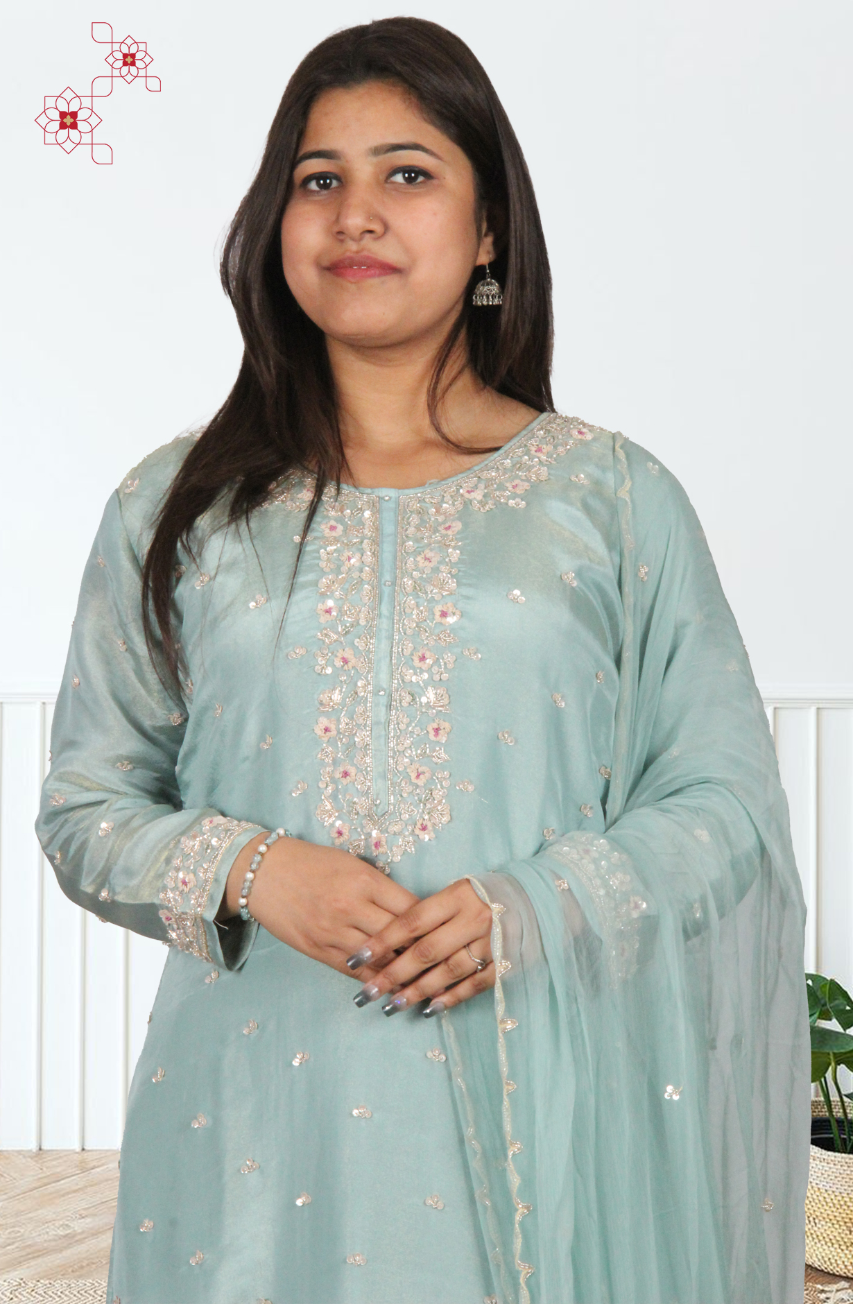 Sea Green Tissue Silk Readymade Designer Salwar Kameez with Chiffon Dupatta - 131-HZ9439C