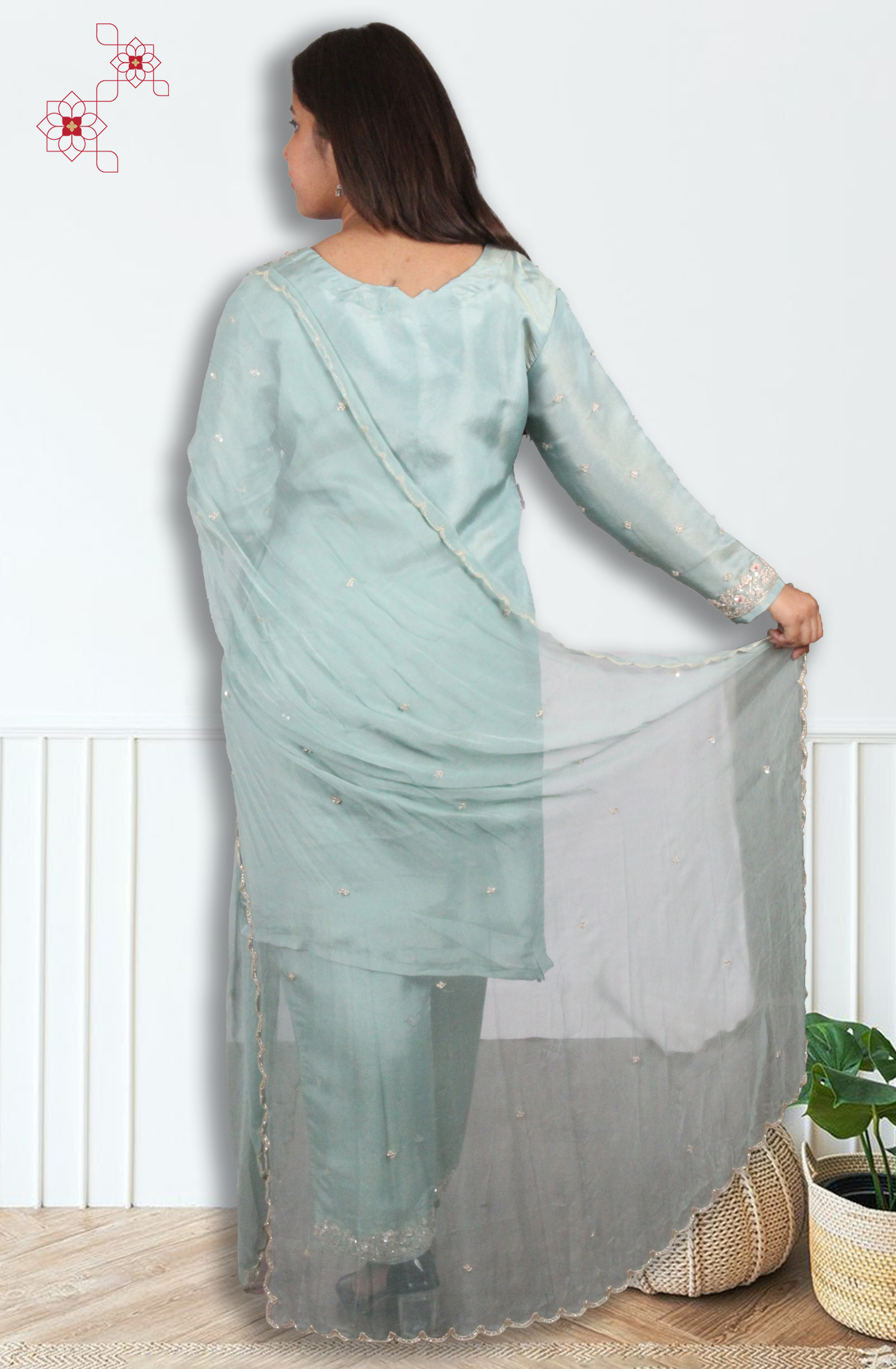 Sea Green Tissue Silk Readymade Designer Salwar Kameez with Chiffon Dupatta - 131-HZ9439C