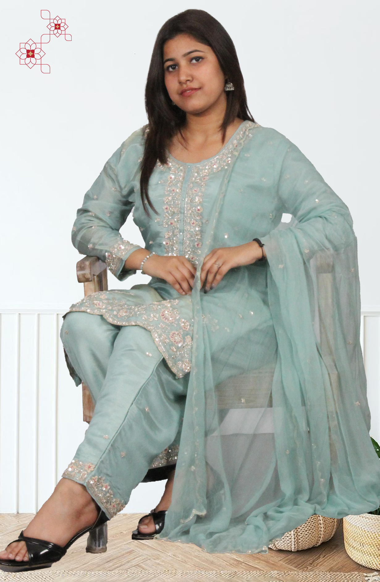 Sea Green Tissue Silk Readymade Designer Salwar Kameez with Chiffon Dupatta - 131-HZ9439C