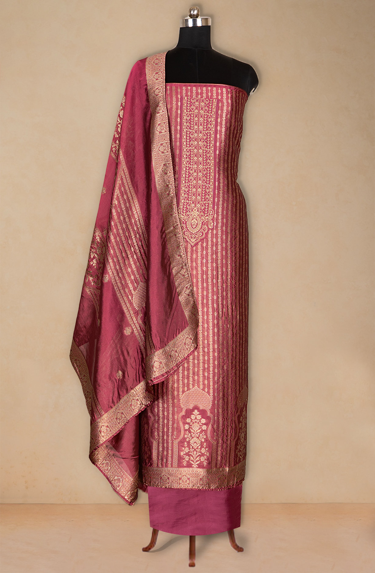 Magenta Banarsi Beautiful Suit Set with Dupatta - 131-KE11028C