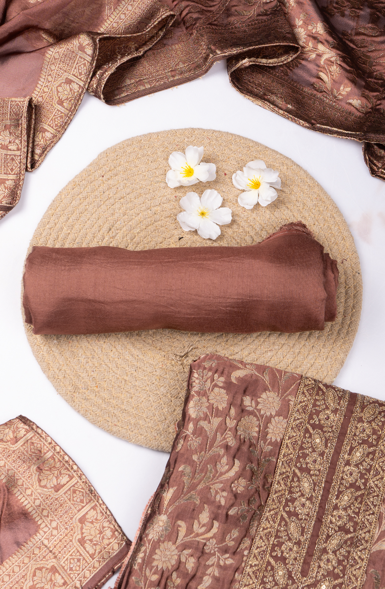 Brown Banarasi Brocket Suit Set with Dupatta - 131-KE11029C