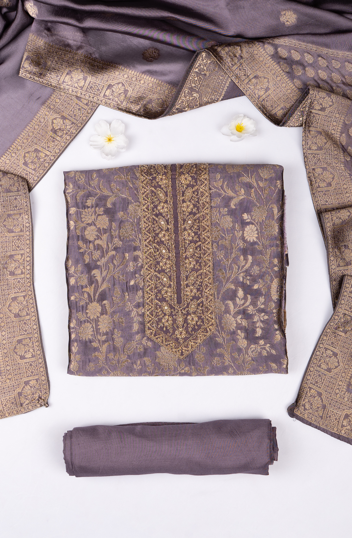 Purple Banarsi Brocket Suit Set with Dupatta - 131-KE11029B