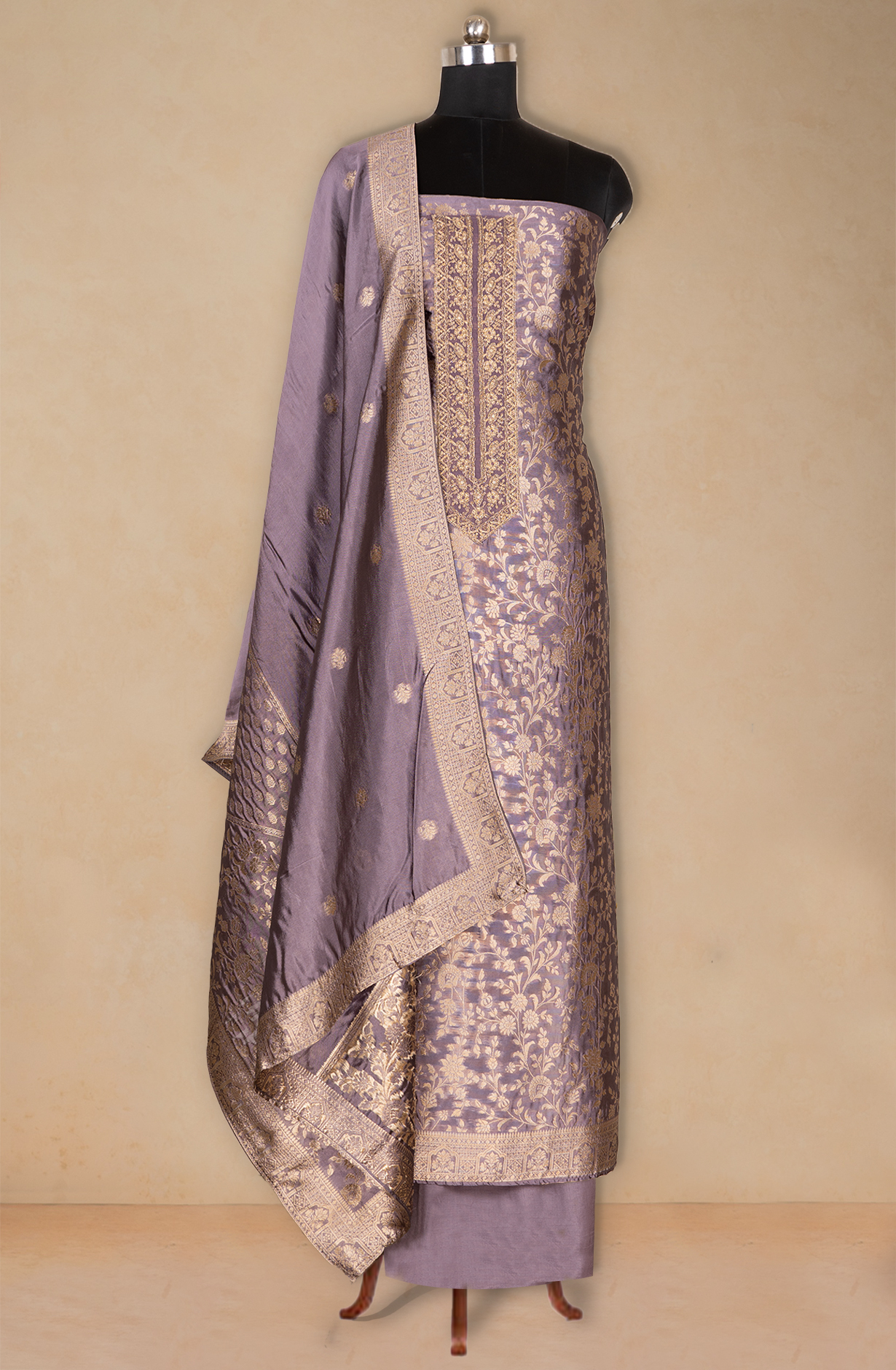 Purple Banarsi Brocket Suit Set with Dupatta - 131-KE11029B