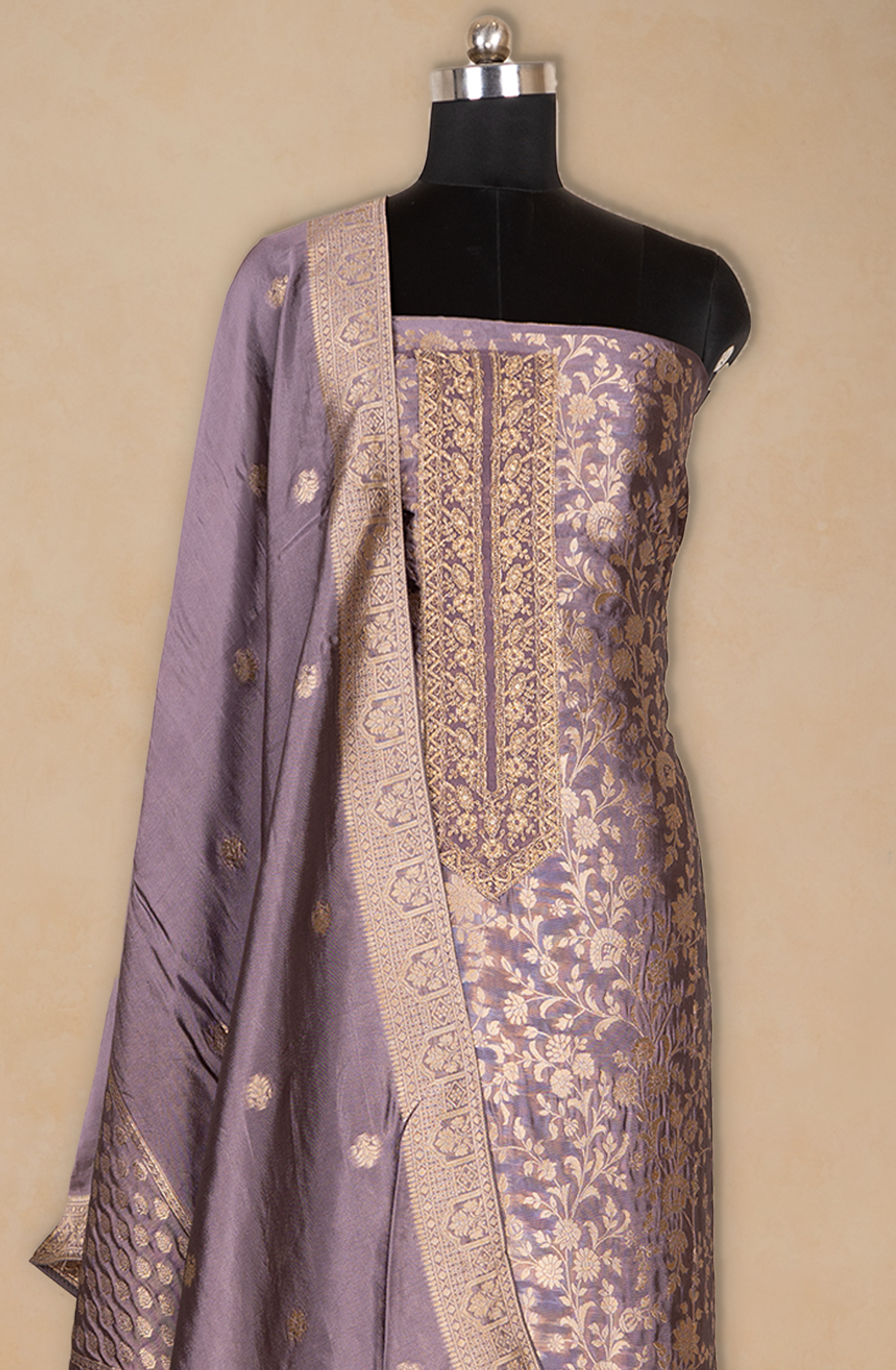 Purple Banarsi Brocket Suit Set with Dupatta - 131-KE11029B