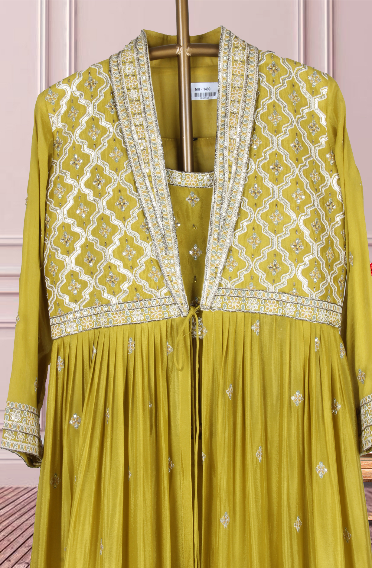 Mehndi Green Ready-to-Wear Chinon Jacket Style Palazzo Style Suit - 131-MT1499