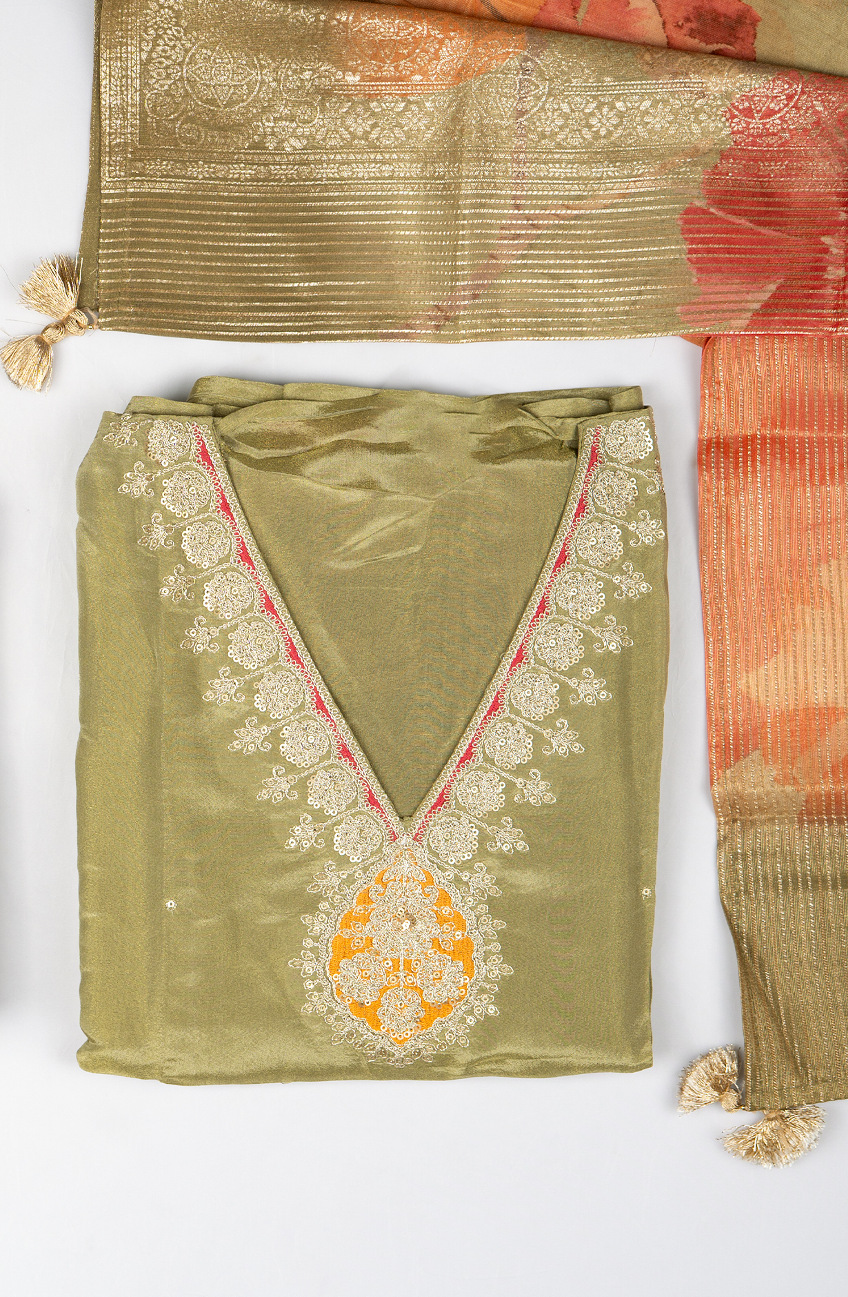 Green Shimmer Printed Suit with Dupatta - 131-MT2490