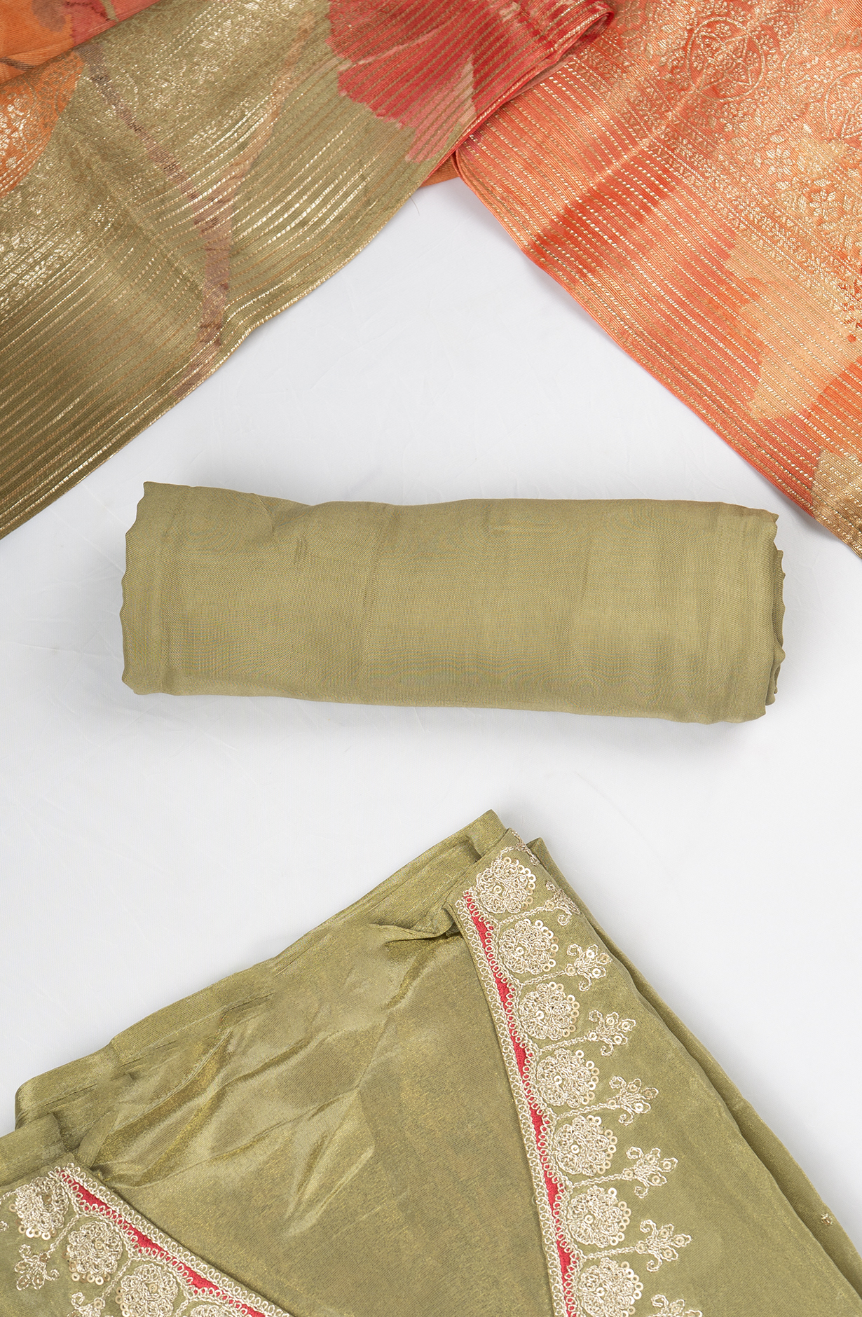 Green Shimmer Printed Suit with Dupatta - 131-MT2490