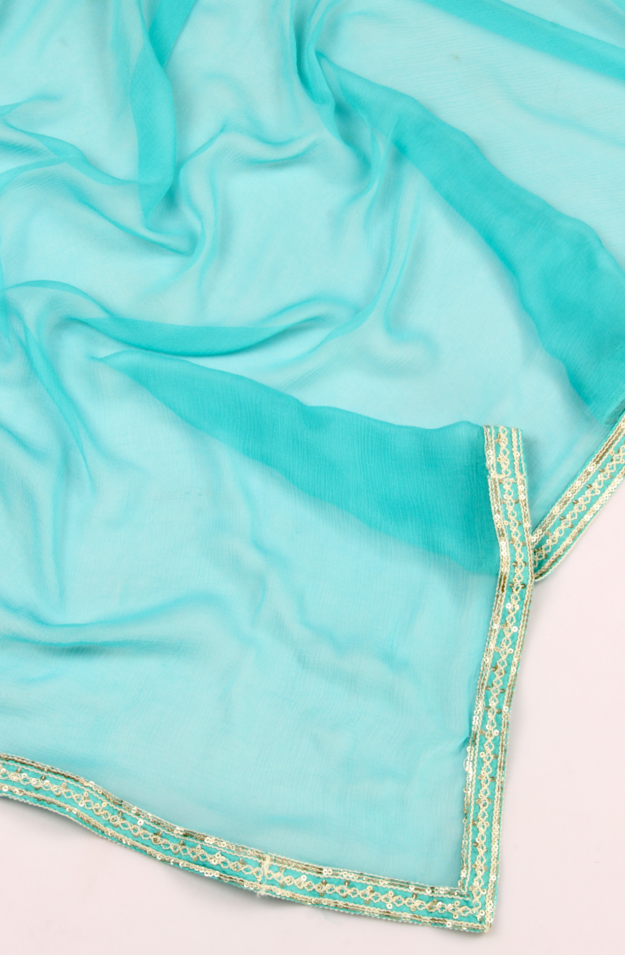 Turquoise Muslin Beautiful Semi-stitched Salwar Suit with Chiffon Dupatta - 131-MT8042A