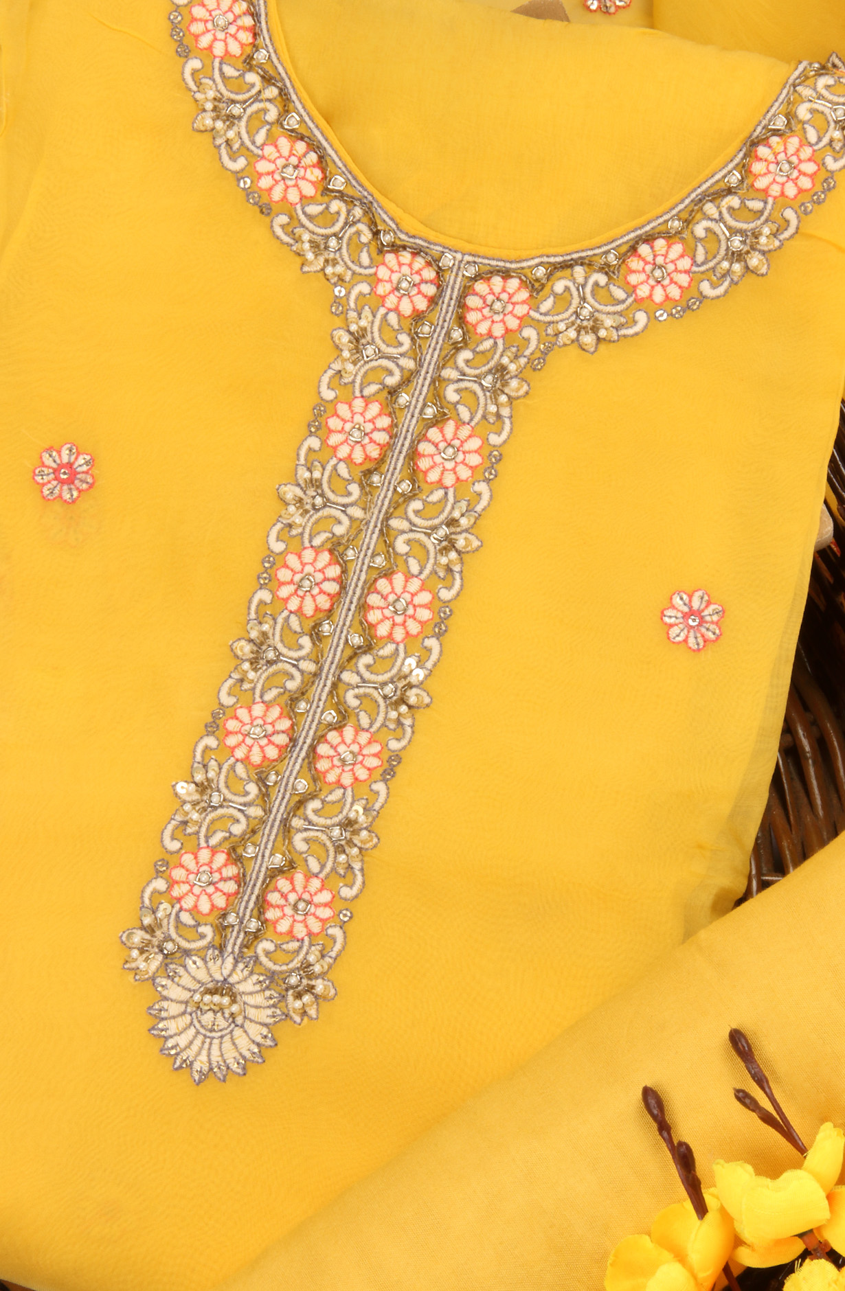 Yellow Organza Beautiful Semi Stitched Salwar Kameez with Dupatta - 131-MT8643