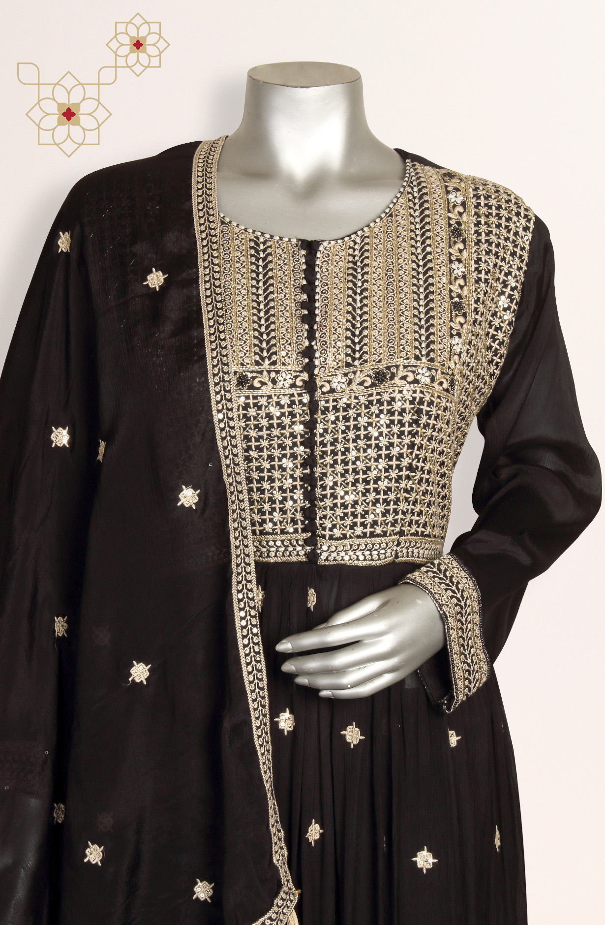 Black Crepe Designer Partywear Ready-to-Wear Palazzo Suit - 131-MT8709B