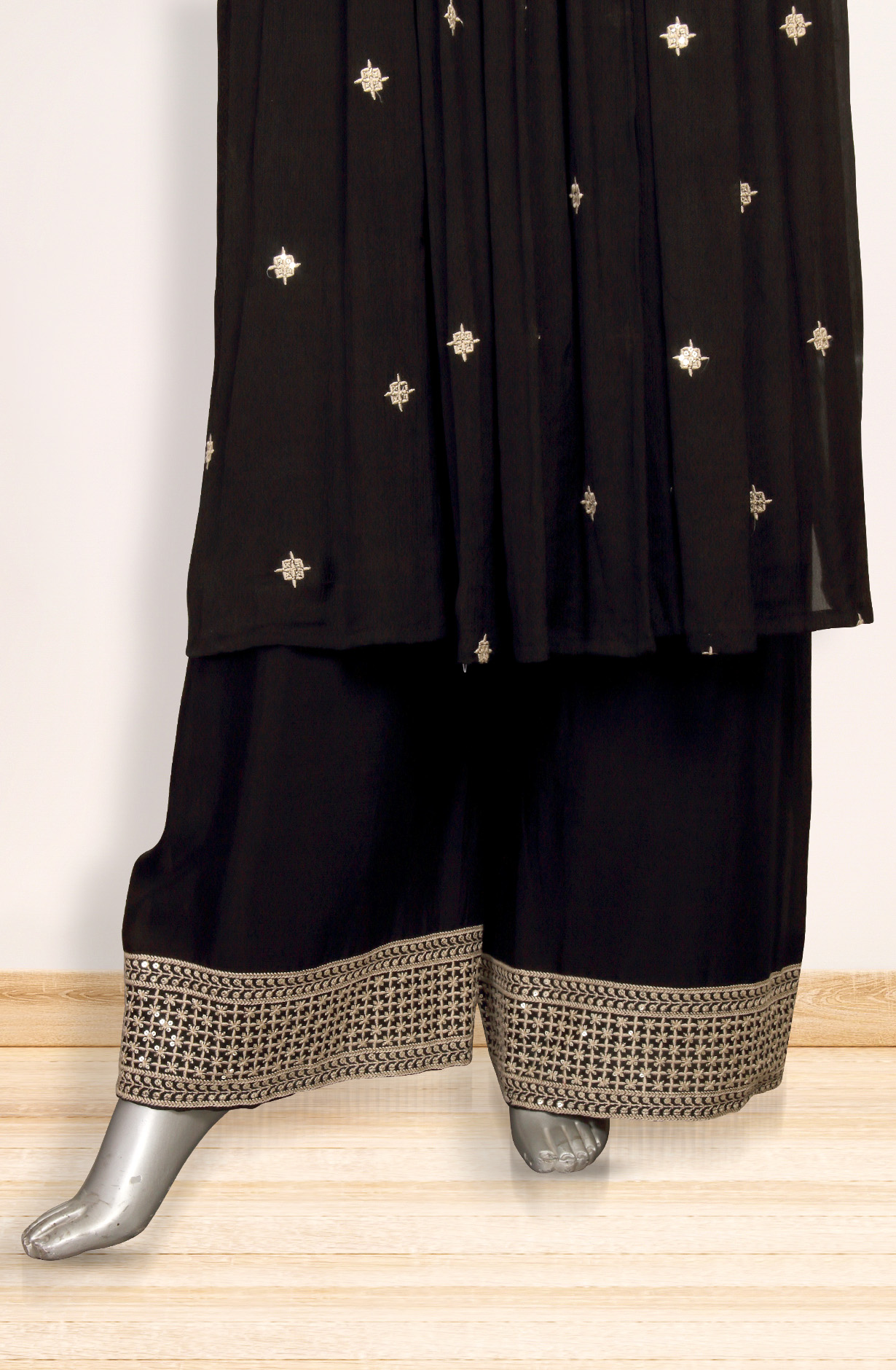 Black Crepe Designer Partywear Ready-to-Wear Palazzo Suit - 131-MT8709B