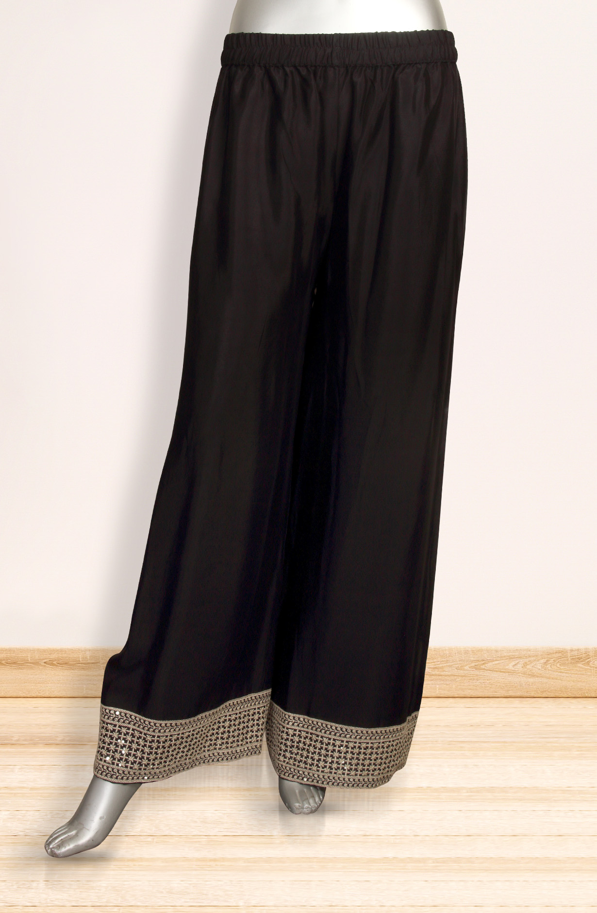 Black Crepe Designer Partywear Ready-to-Wear Palazzo Suit - 131-MT8709B