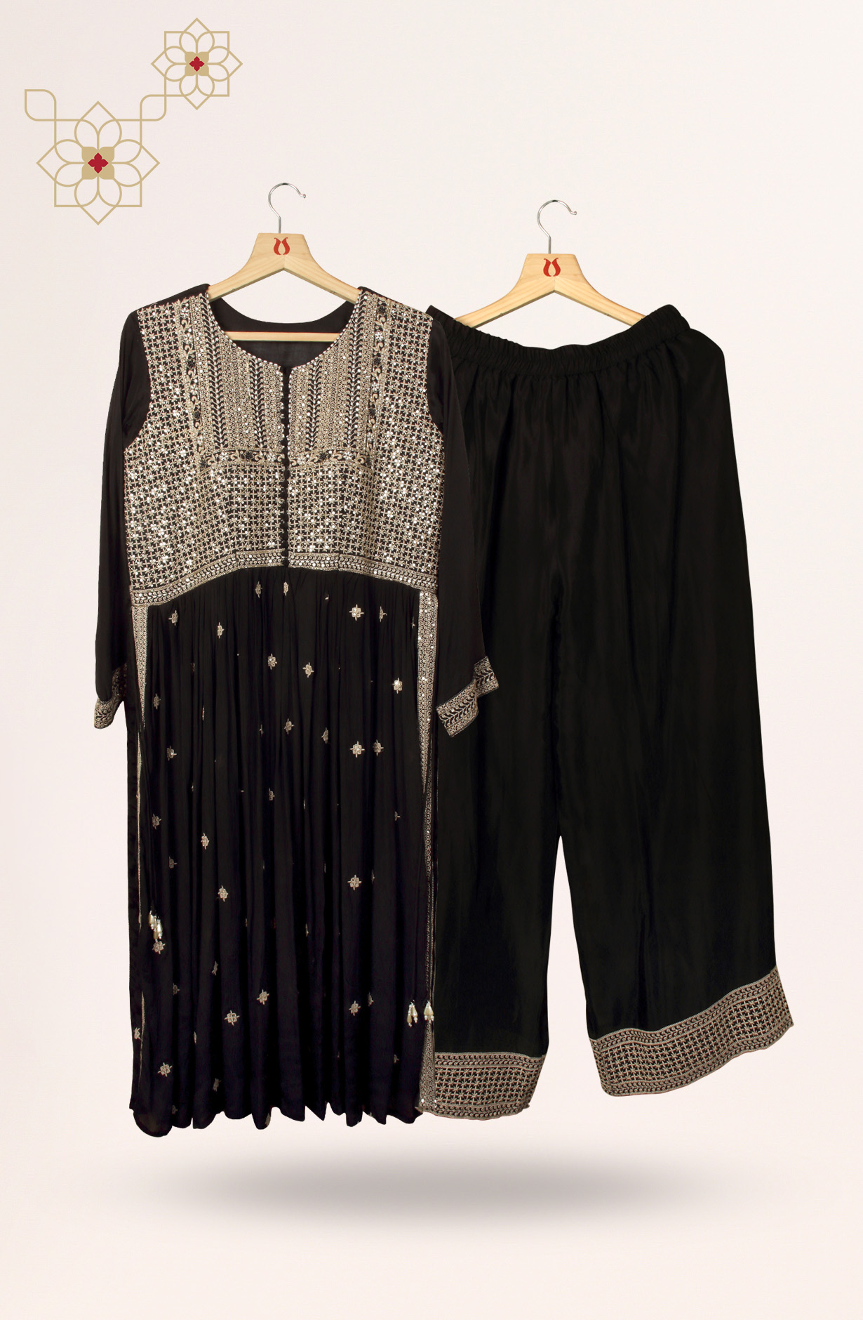 Black Crepe Designer Partywear Ready-to-Wear Palazzo Suit - 131-MT8709B