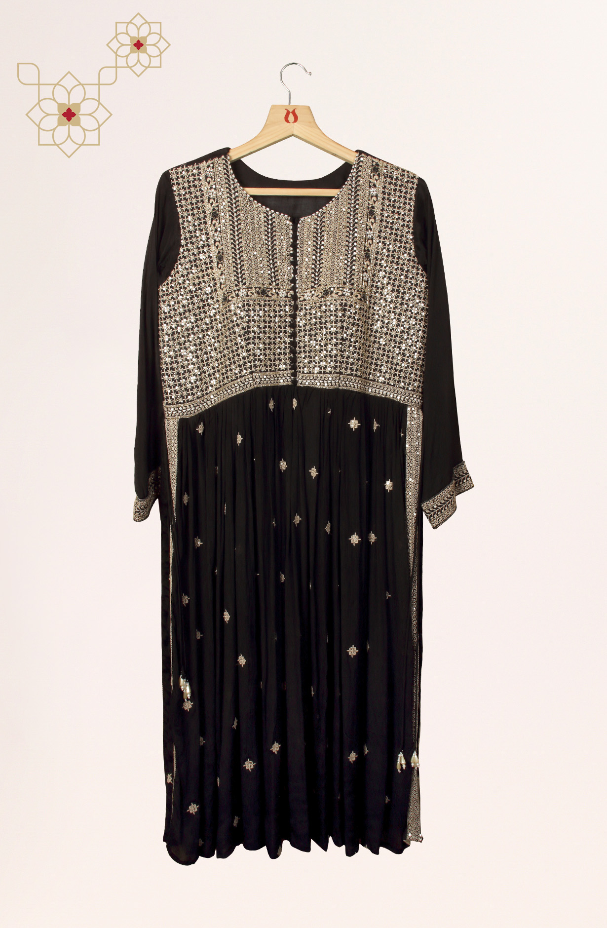 Black Crepe Designer Partywear Ready-to-Wear Palazzo Suit - 131-MT8709B