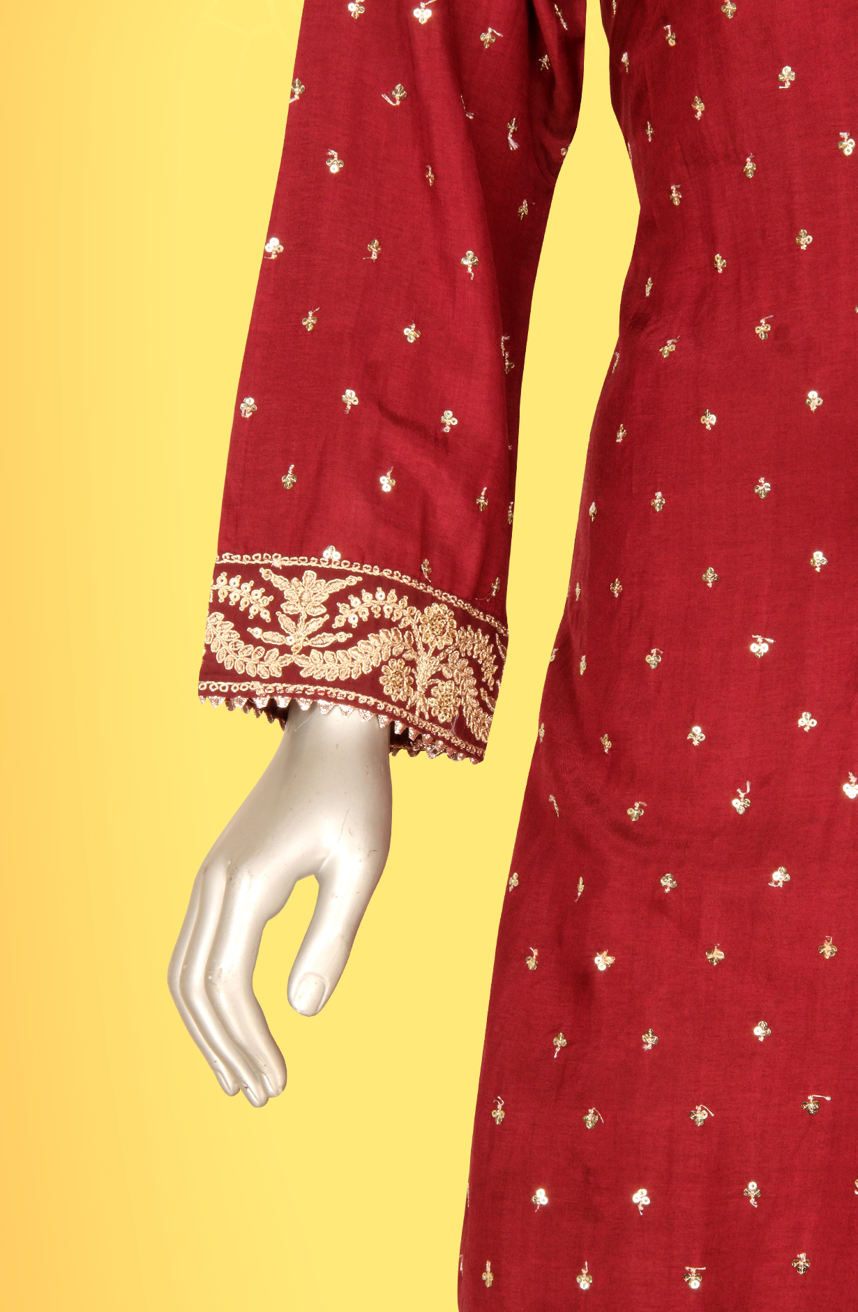 Maroon Beautiful Silk Partywear Stitched Pants Salwar Kameez - 131-MT9076