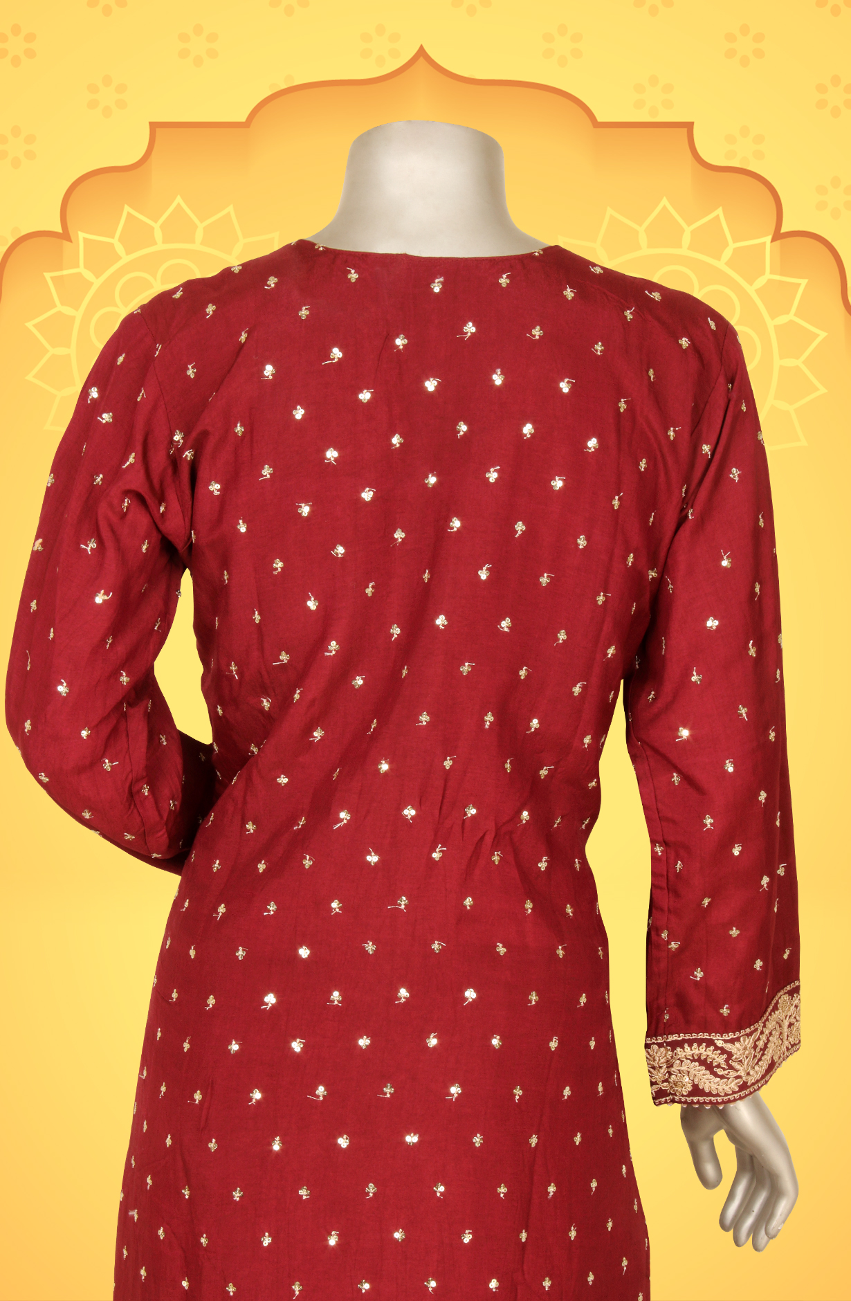 Maroon Beautiful Silk Partywear Stitched Pants Salwar Kameez - 131-MT9076