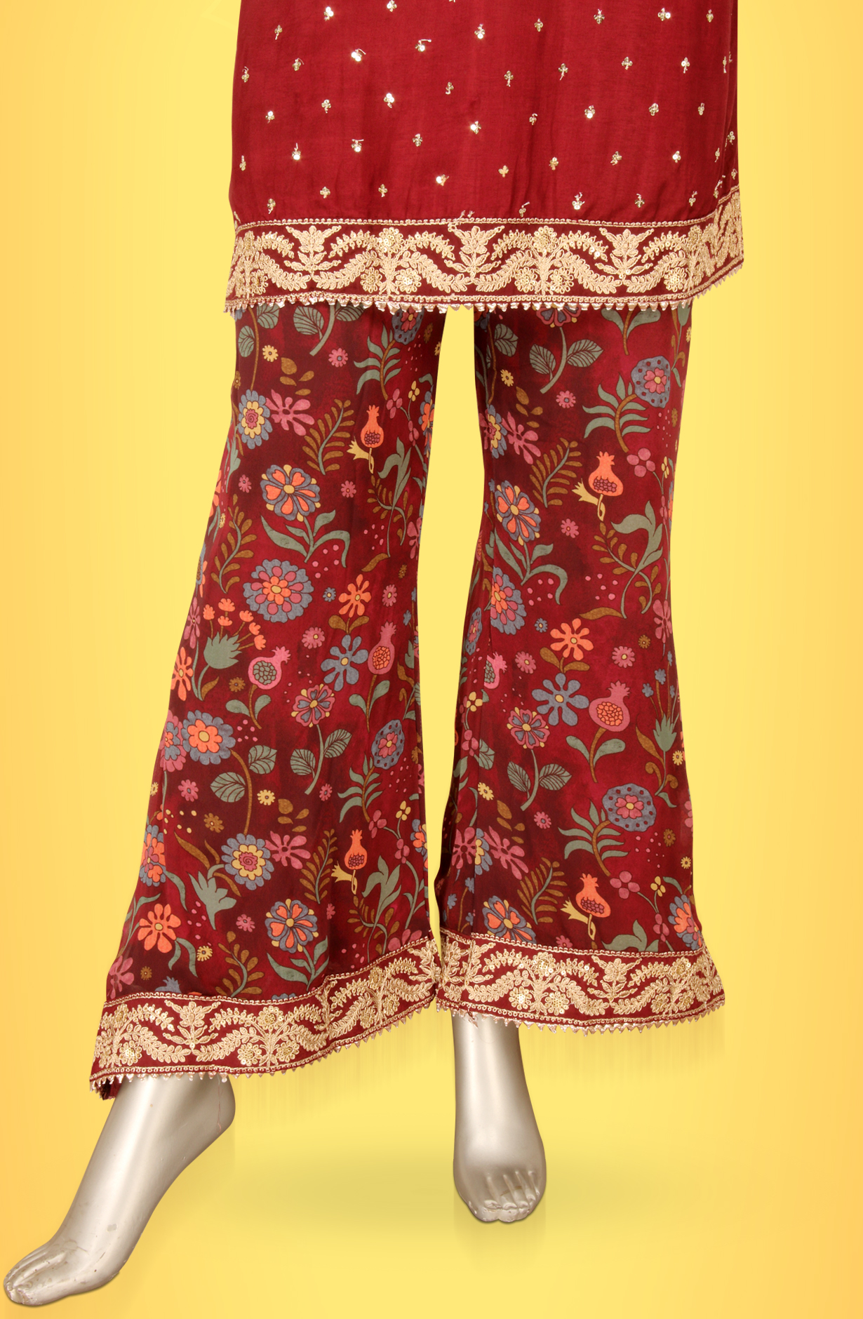 Maroon Beautiful Silk Partywear Stitched Pants Salwar Kameez - 131-MT9076