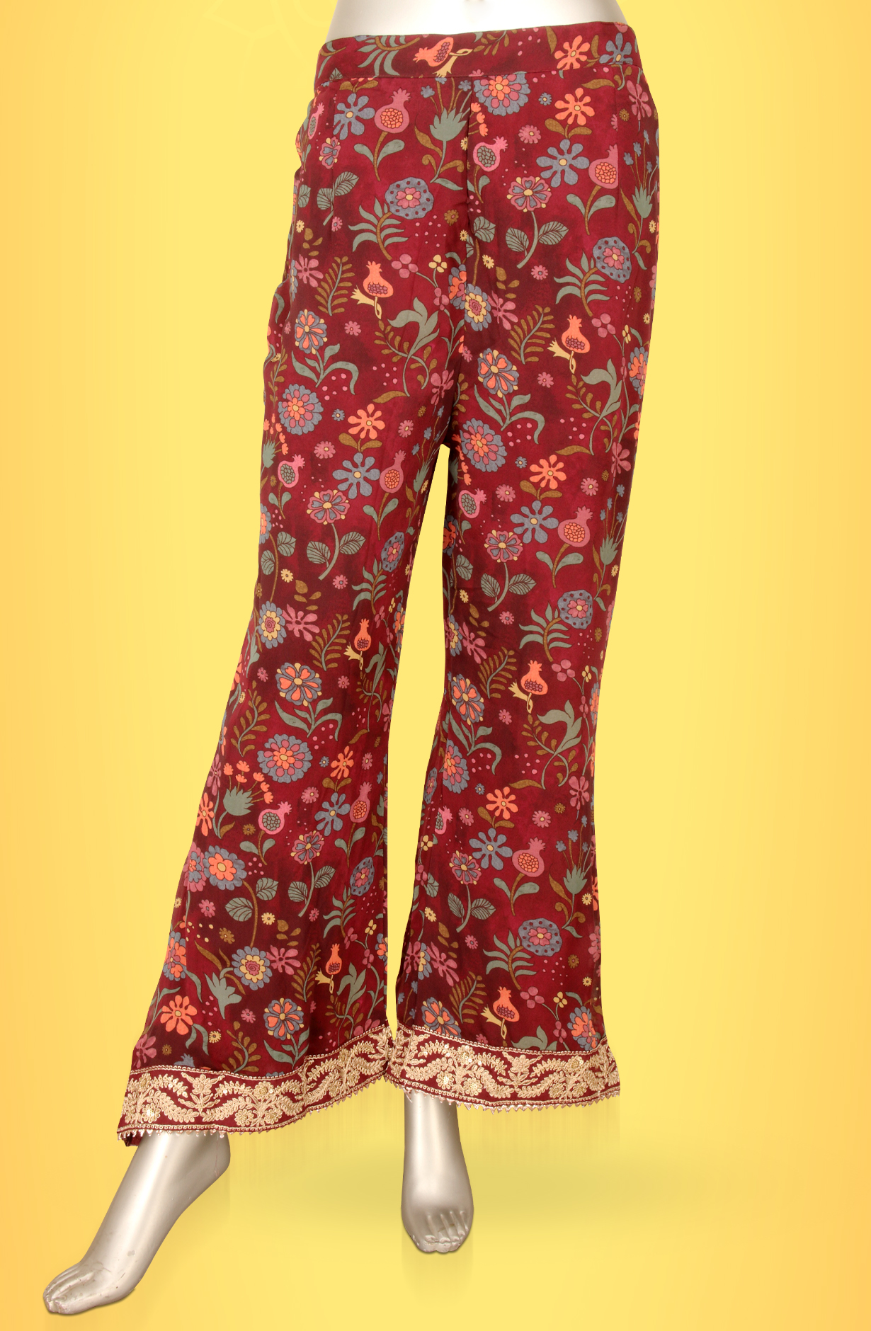 Maroon Beautiful Silk Partywear Stitched Pants Salwar Kameez - 131-MT9076