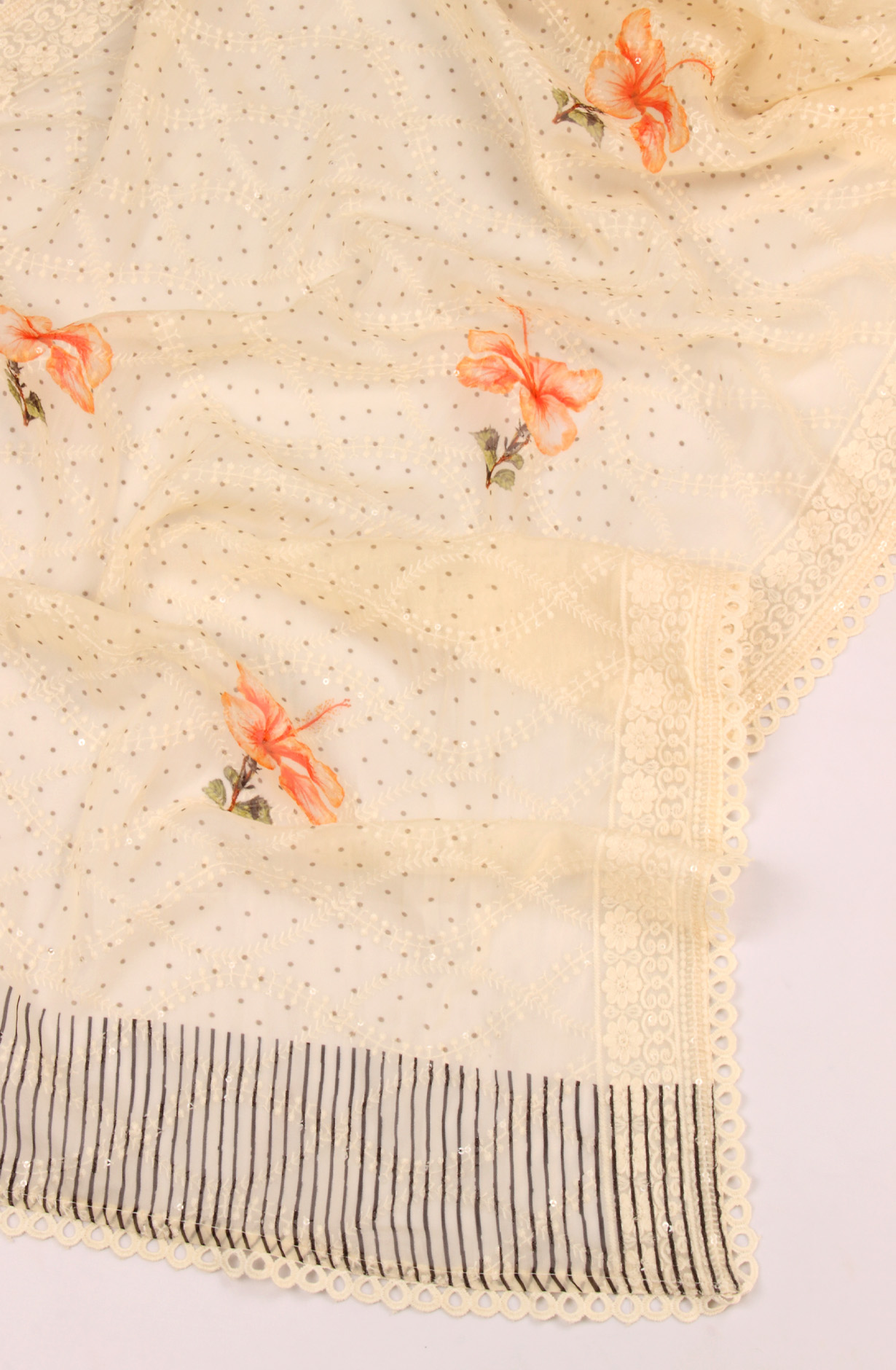 Cream Muslin Beautiful Salwar Kameez with Organza Dupatta - 131-MT9208