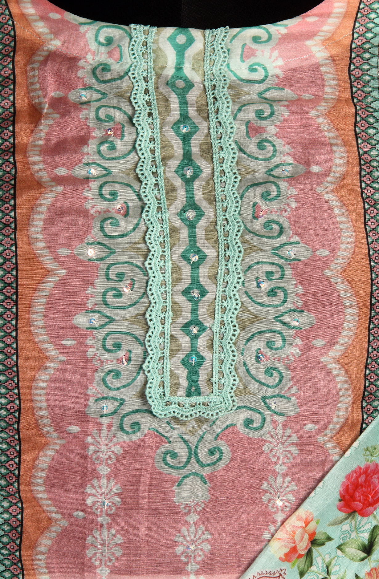 Semi-stitched Sea Green Beautiful Lacework Muslin Salwar Suit with Organza Dupatta - 131-MT9655