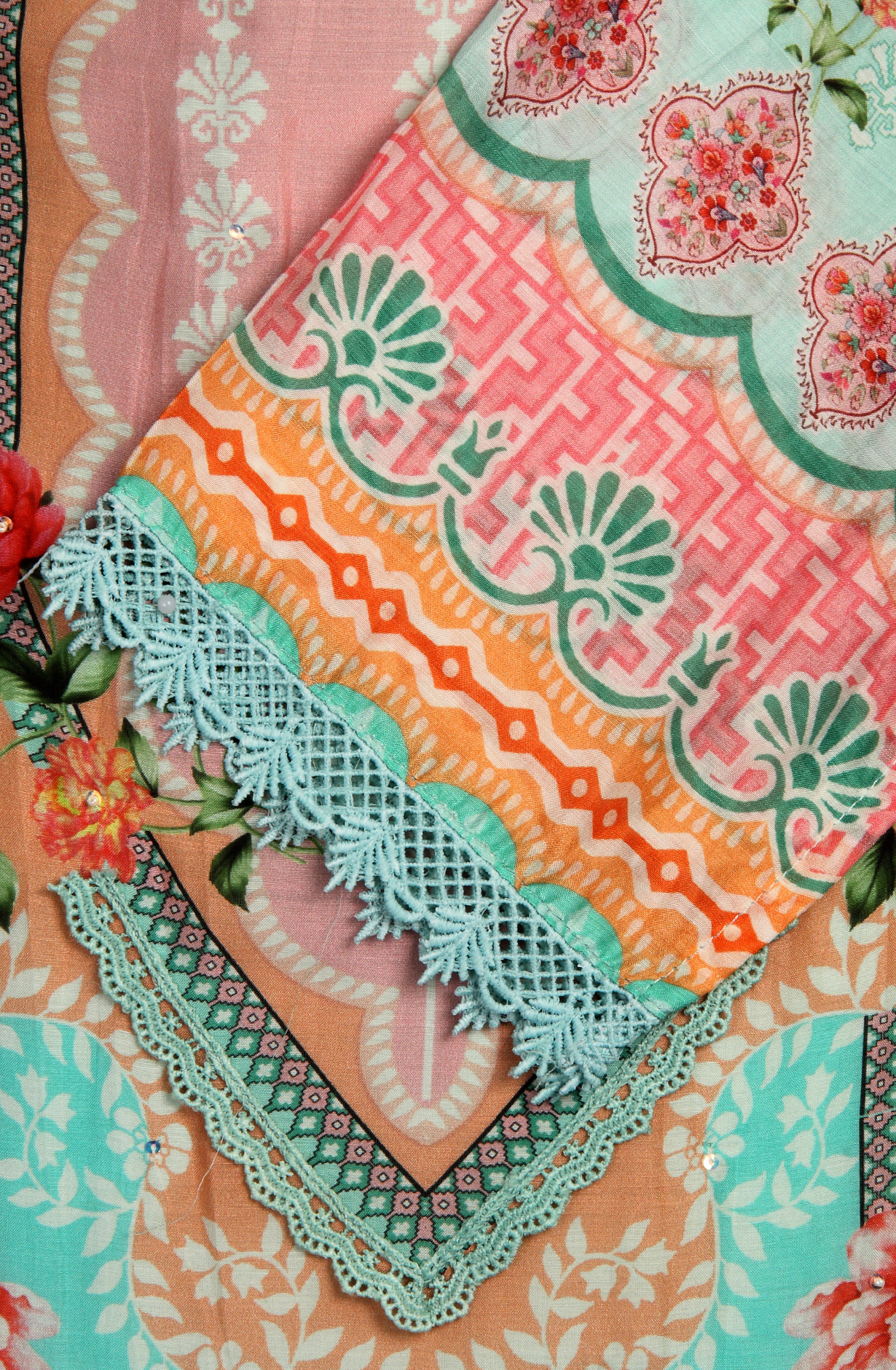 Semi-stitched Sea Green Beautiful Lacework Muslin Salwar Suit with Organza Dupatta - 131-MT9655