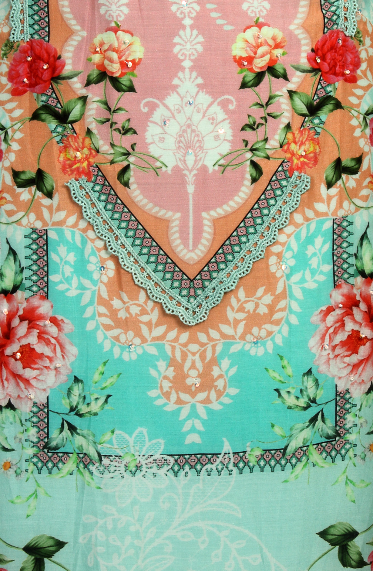 Semi-stitched Sea Green Beautiful Lacework Muslin Salwar Suit with Organza Dupatta - 131-MT9655