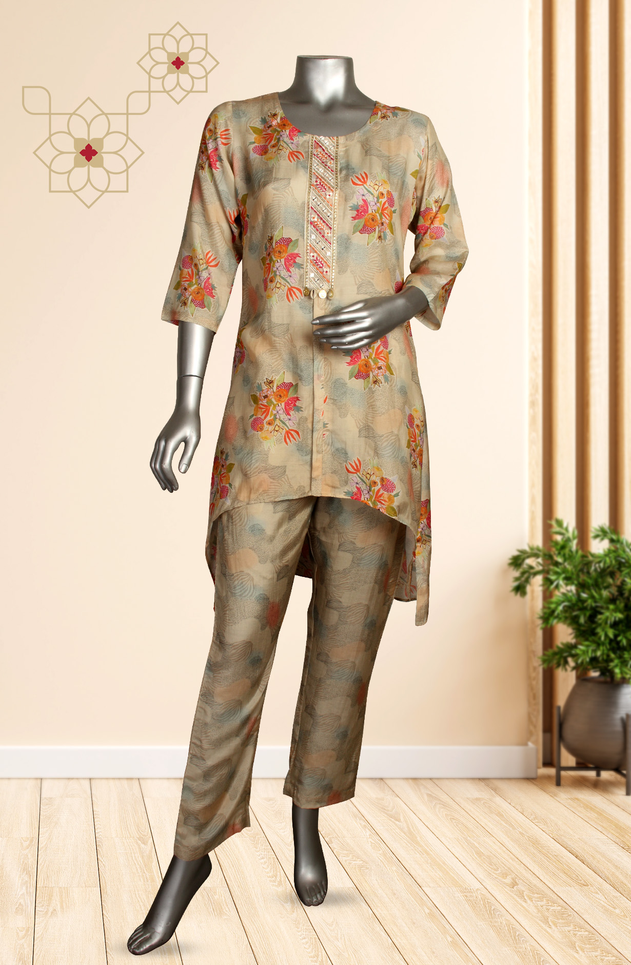 Multicolor Modal Printed Tunic with Pants Co-Ords - 131-MTKT1816