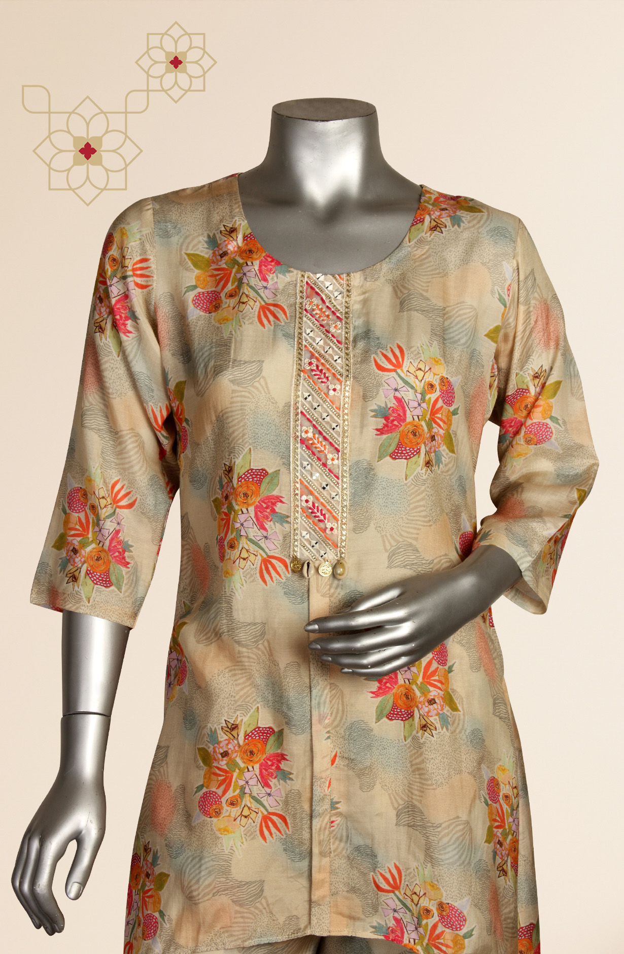 Multicolor Modal Printed Tunic with Pants Co-Ords - 131-MTKT1816