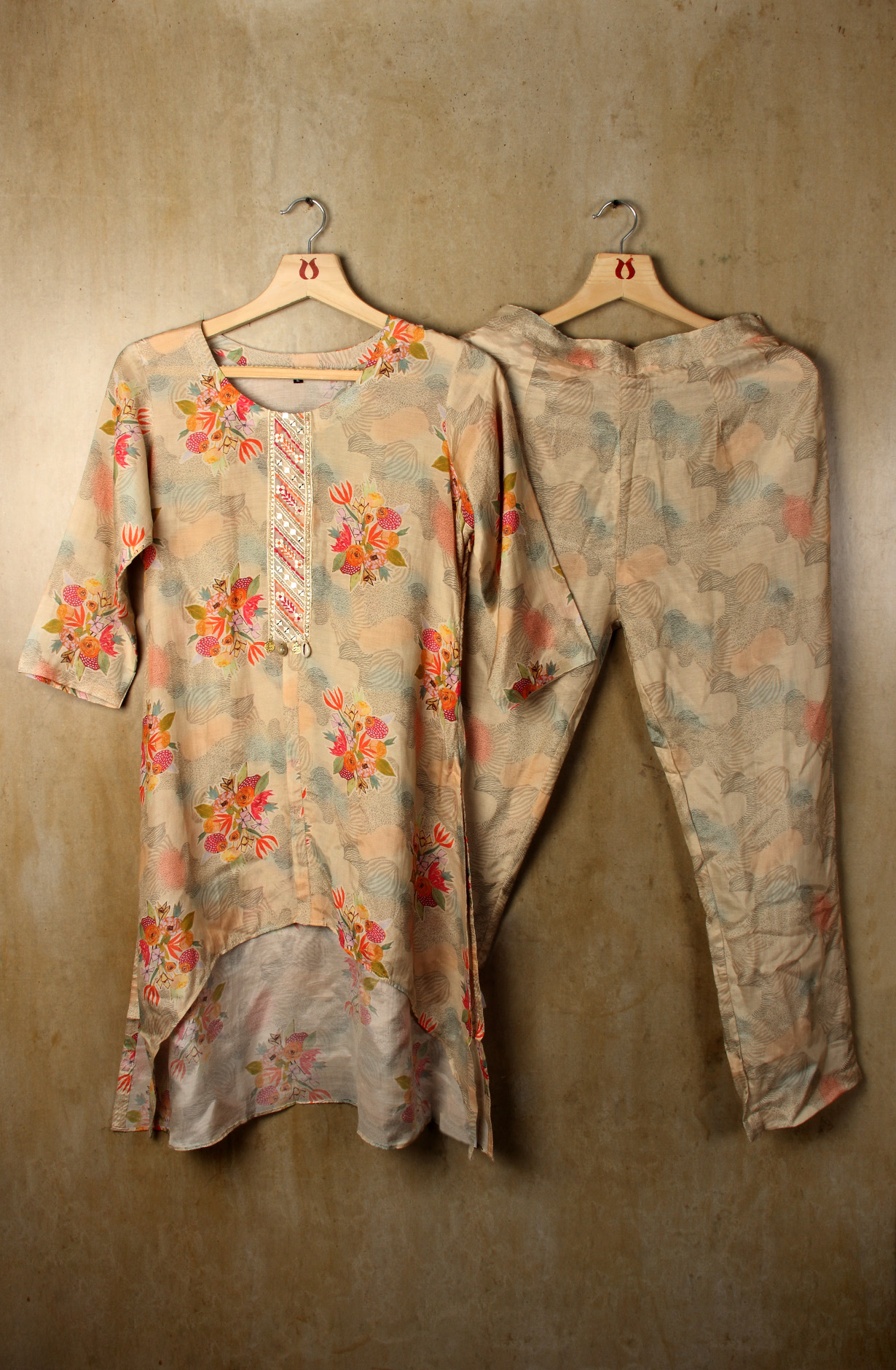 Multicolor Modal Printed Tunic with Pants Co-Ords - 131-MTKT1816