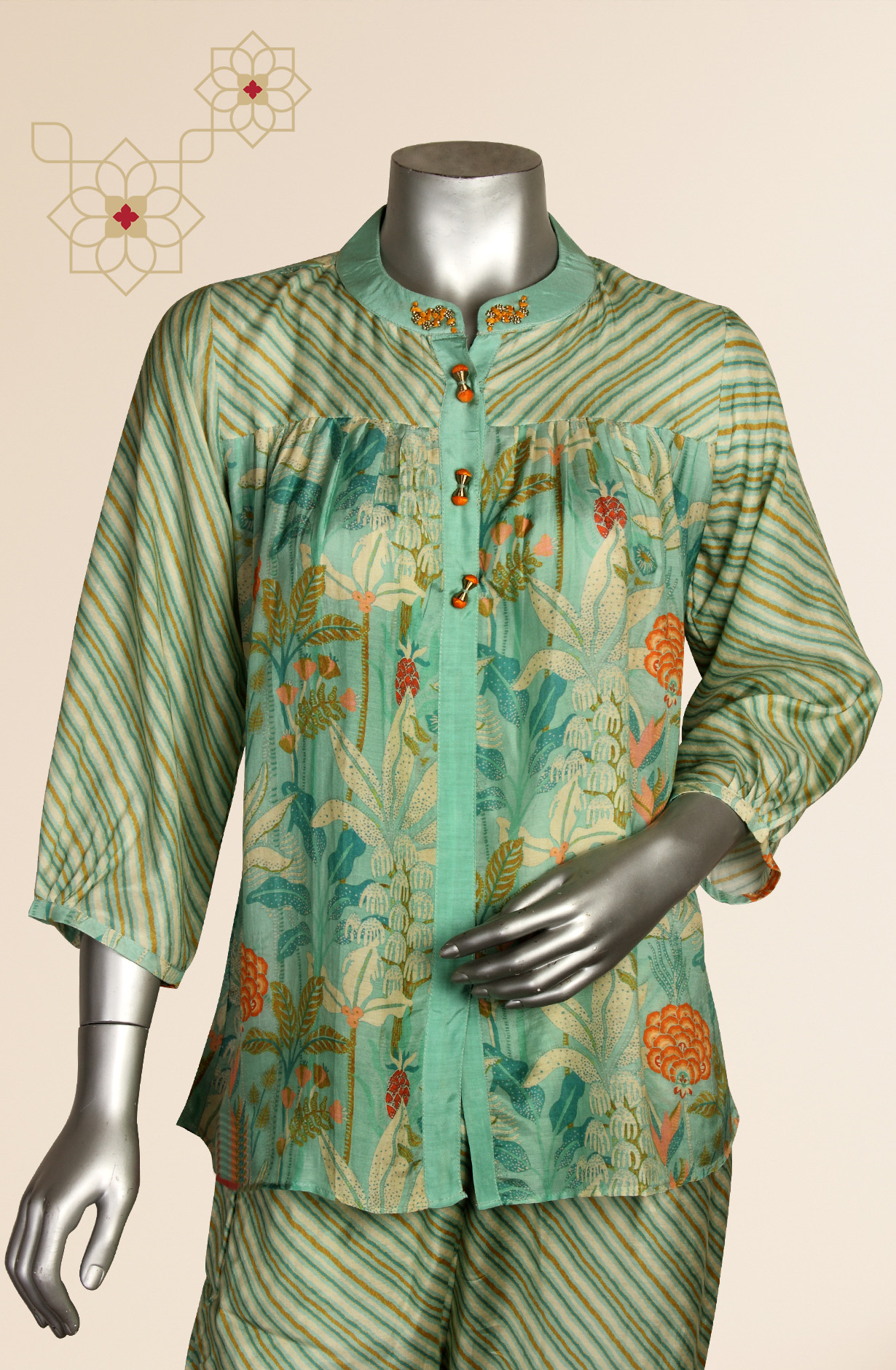 Women Green Printed A-Line Modal Top with Pants Co-Ords - 131-MTKT1827